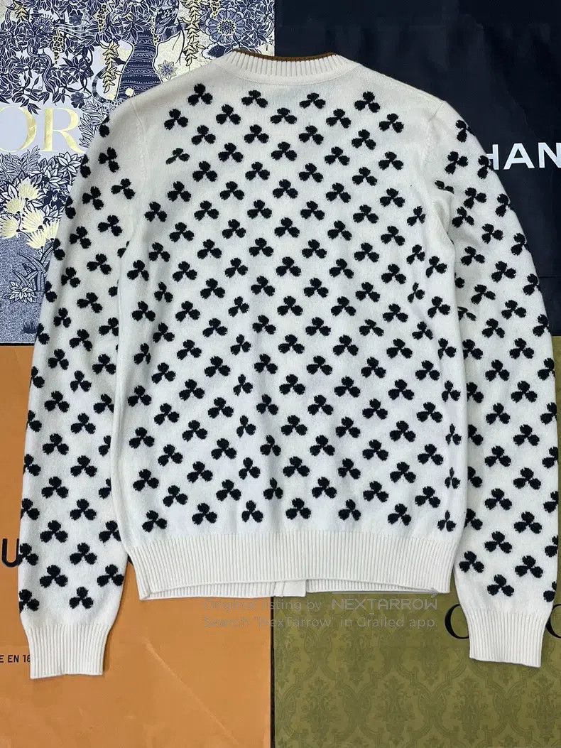 Hermes Hermes White and black four-leaf clover cashmere cardigan Size XS / US 0-2 / IT 36-38 - 3 Thumbnail