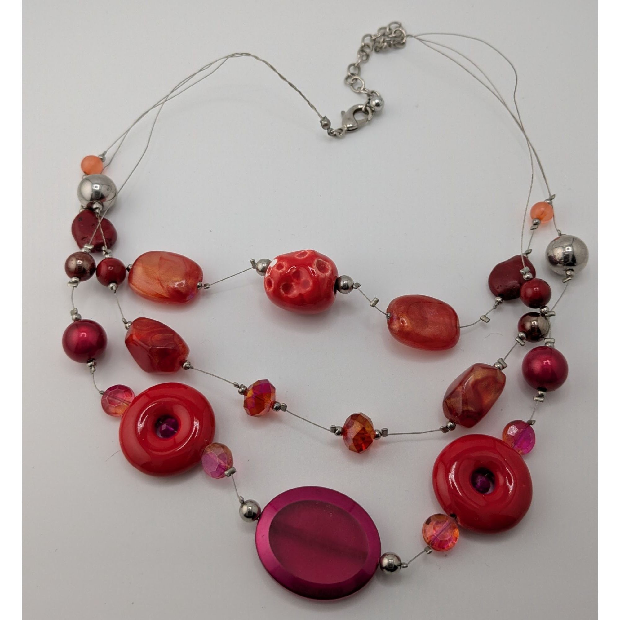 Other Funky Layered Red & Pink Beaded Statement Necklace Size ONE SIZE - 6 Thumbnail