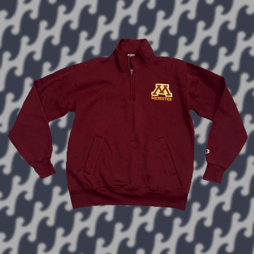Champion Champion Sweatshirt Men L 1/4 Zip Maroon University College Logo Pullover Heavyweight Fleece Carding: Cotton/Polyester Size US L / EU 52-54 / 3 - 1 Thumbnail