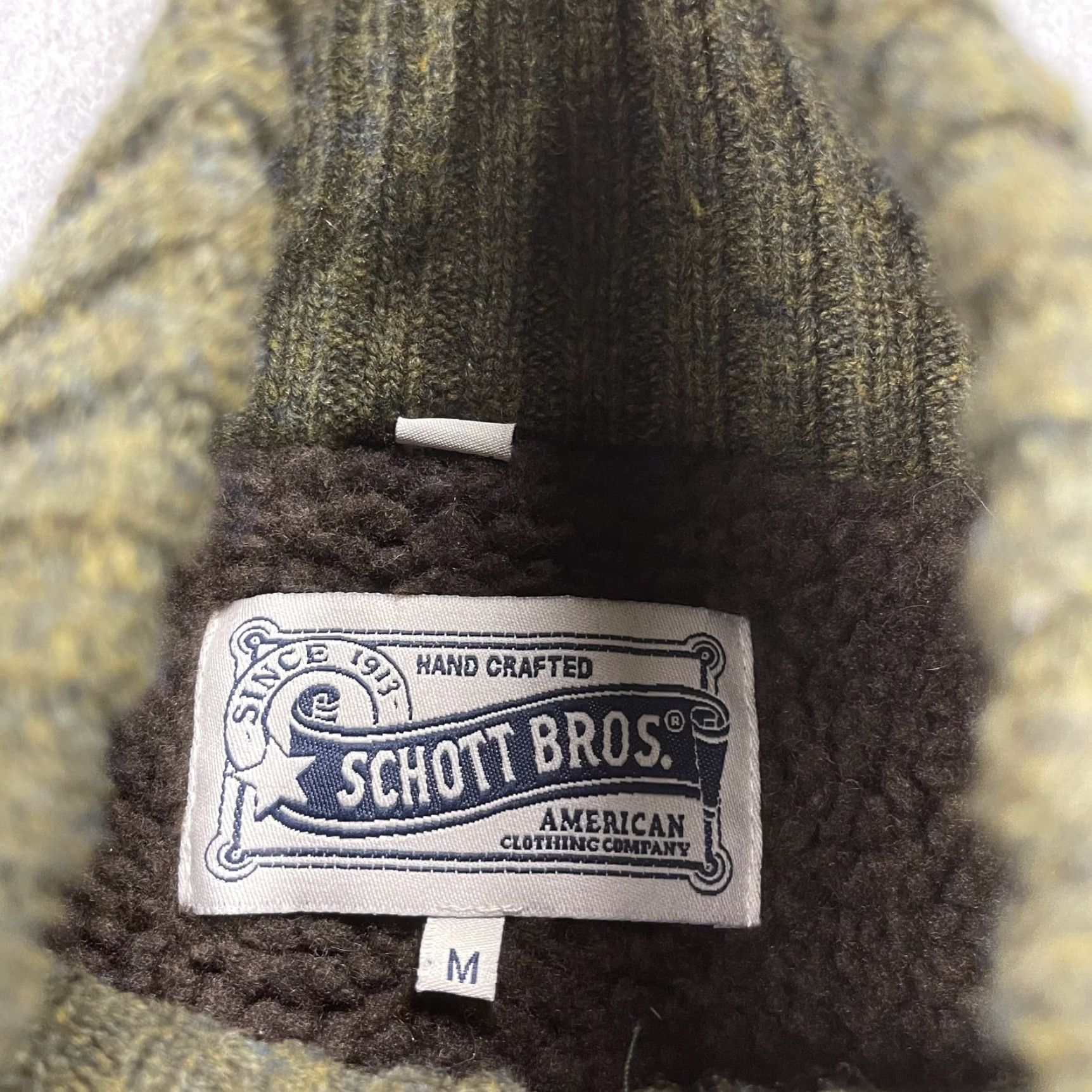 Schott Schott NYC Sweater Mens Medium Green Wool Lined Zip Full Zip Outdoor Waffle-Knit Winter Fall Knitted Wool Size US M / EU 48-50 / 2 - 5 Thumbnail