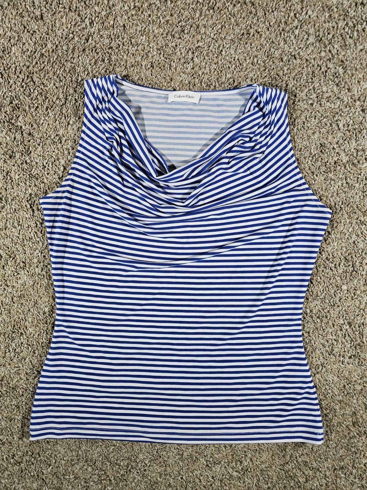 Other Calvin Klein Blue White Stripe Tank See Measurements Size M / US 6-8 / IT 42-44 - 1 Thumbnail