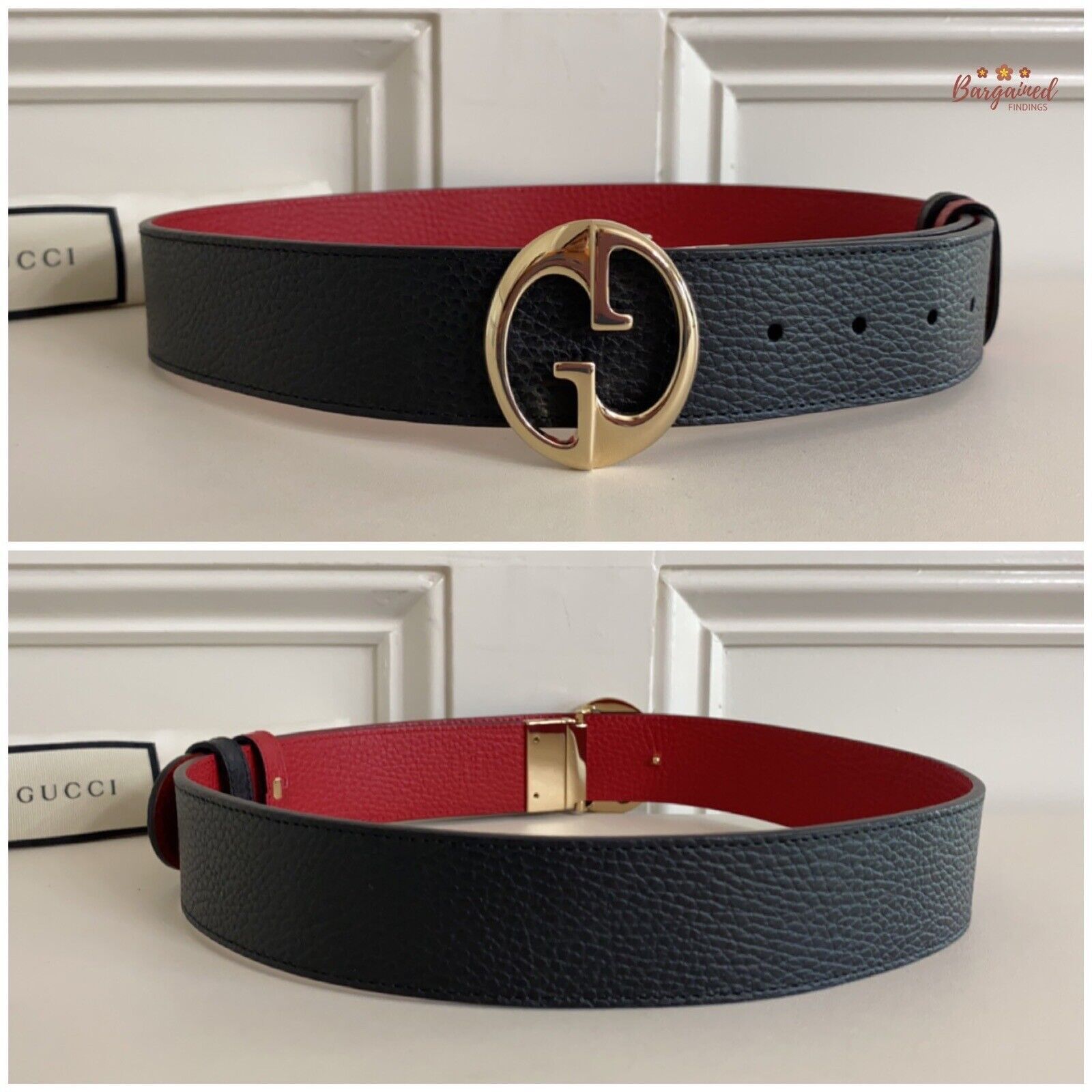 Gucci Gucci Black/Red Pebbled Calfskin 1973 Reversible Buckle Belt Size ONE SIZE - 1 Thumbnail