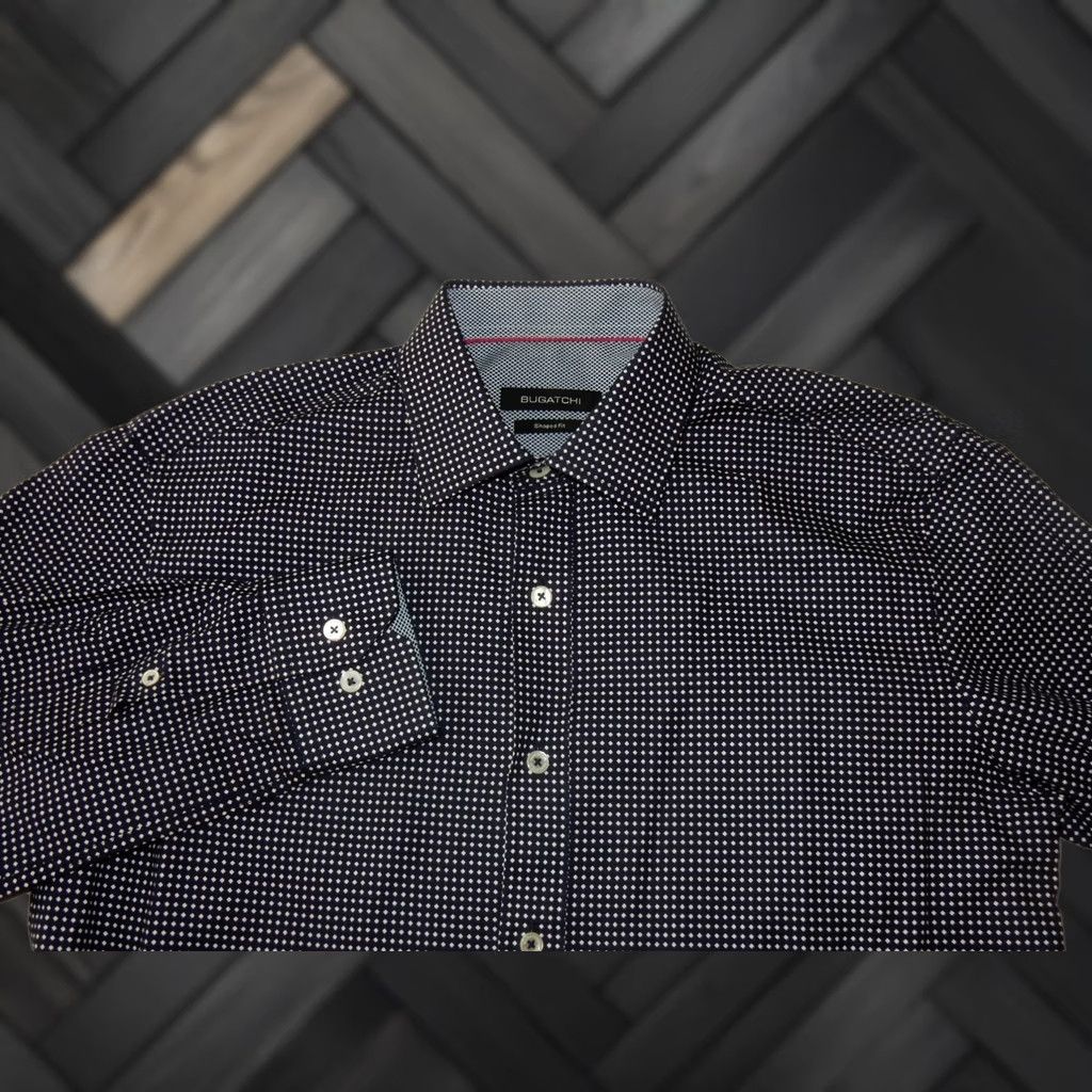 BUGATCHI Bugatchi Uomo Shirt Men Long Sleeve Button-Up Size S Polka Dot Blue Shaped Fit Size US S / EU 44-46 / 1 - 1 Thumbnail