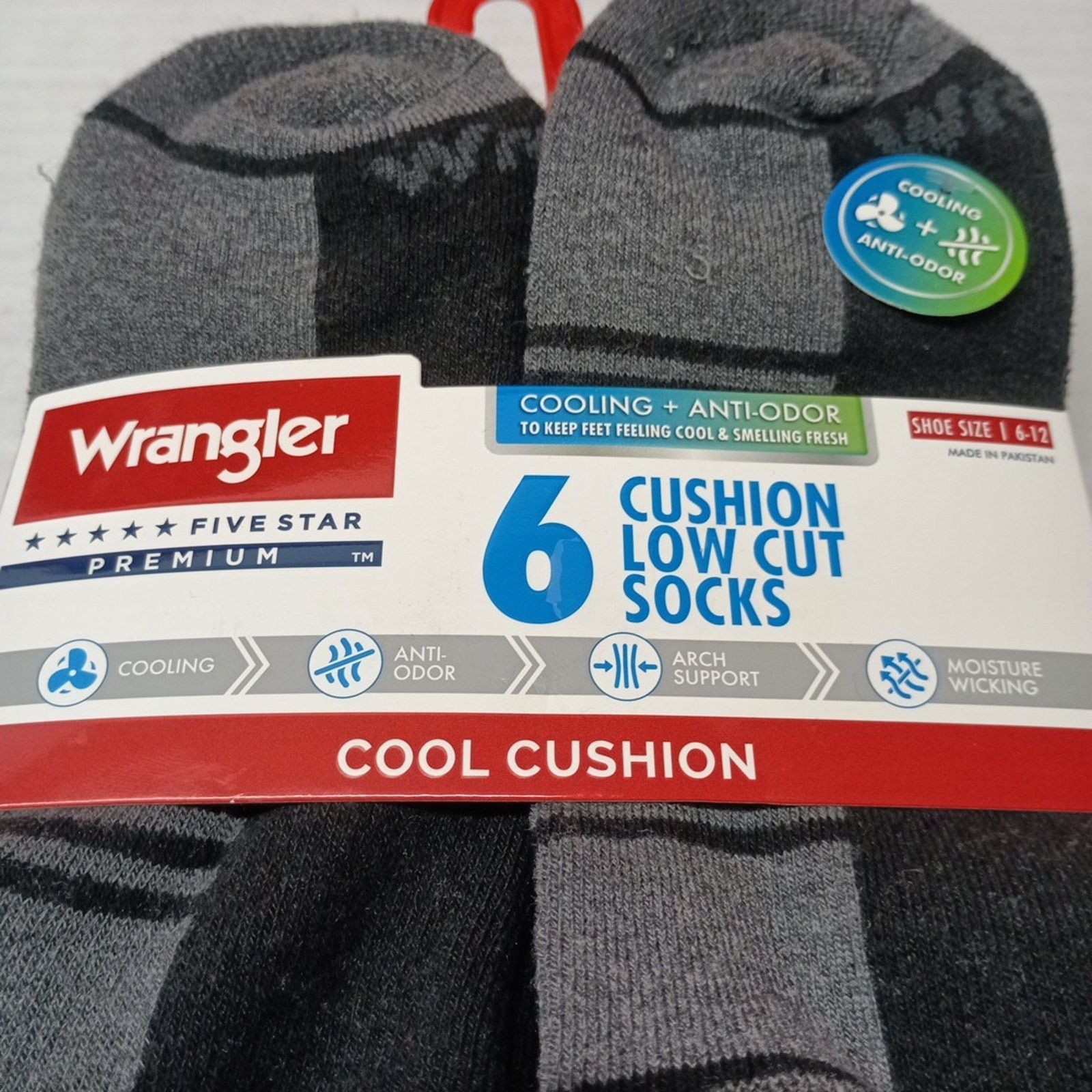 Wrangler Wrangler Cushion Low Cut Socks Cooling Anti Odor 6 Pack Blck Size ONE SIZE - 2 Thumbnail