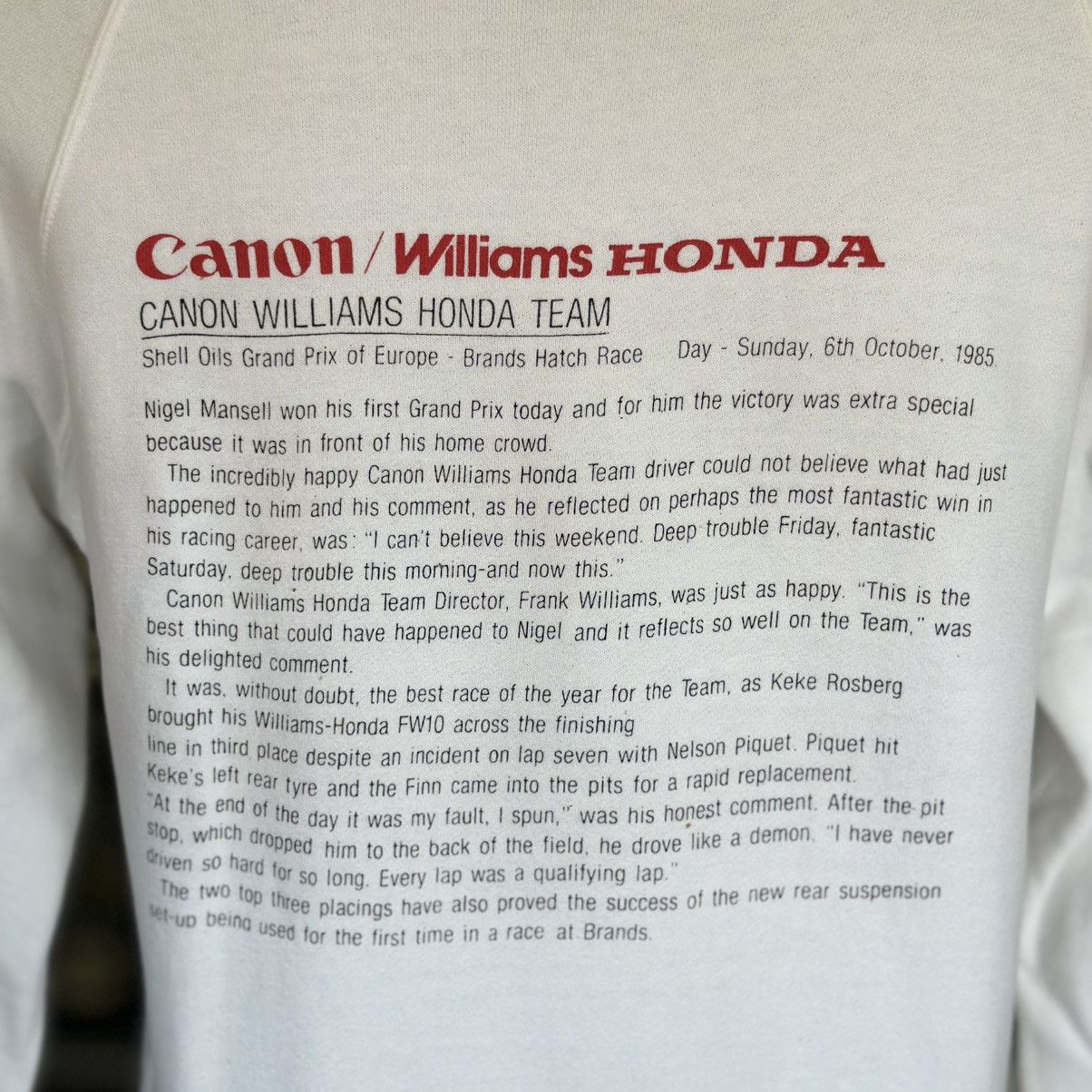 Sports Specialties Vintage Canon William Honda Racing Team Sweatshirt Size US M / EU 48-50 / 2 - 4 Thumbnail