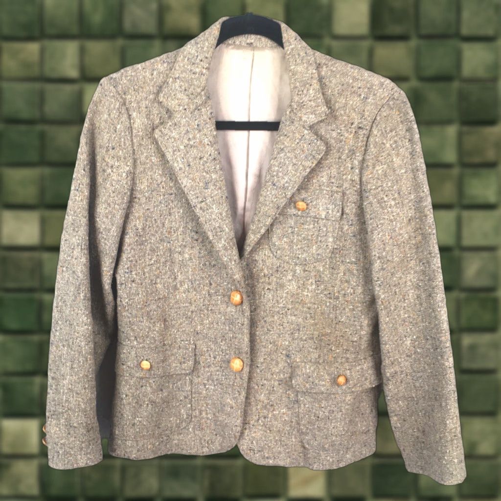 Vintage VINTAGE Happy Legs Blazer Juniors 11 Tan Brown Tweed Jacket Coat Wool Long Sleeve Button Collared Lined 70s College Preppy Womens Mens? Size L / US 10 / IT 46 - 1 Thumbnail