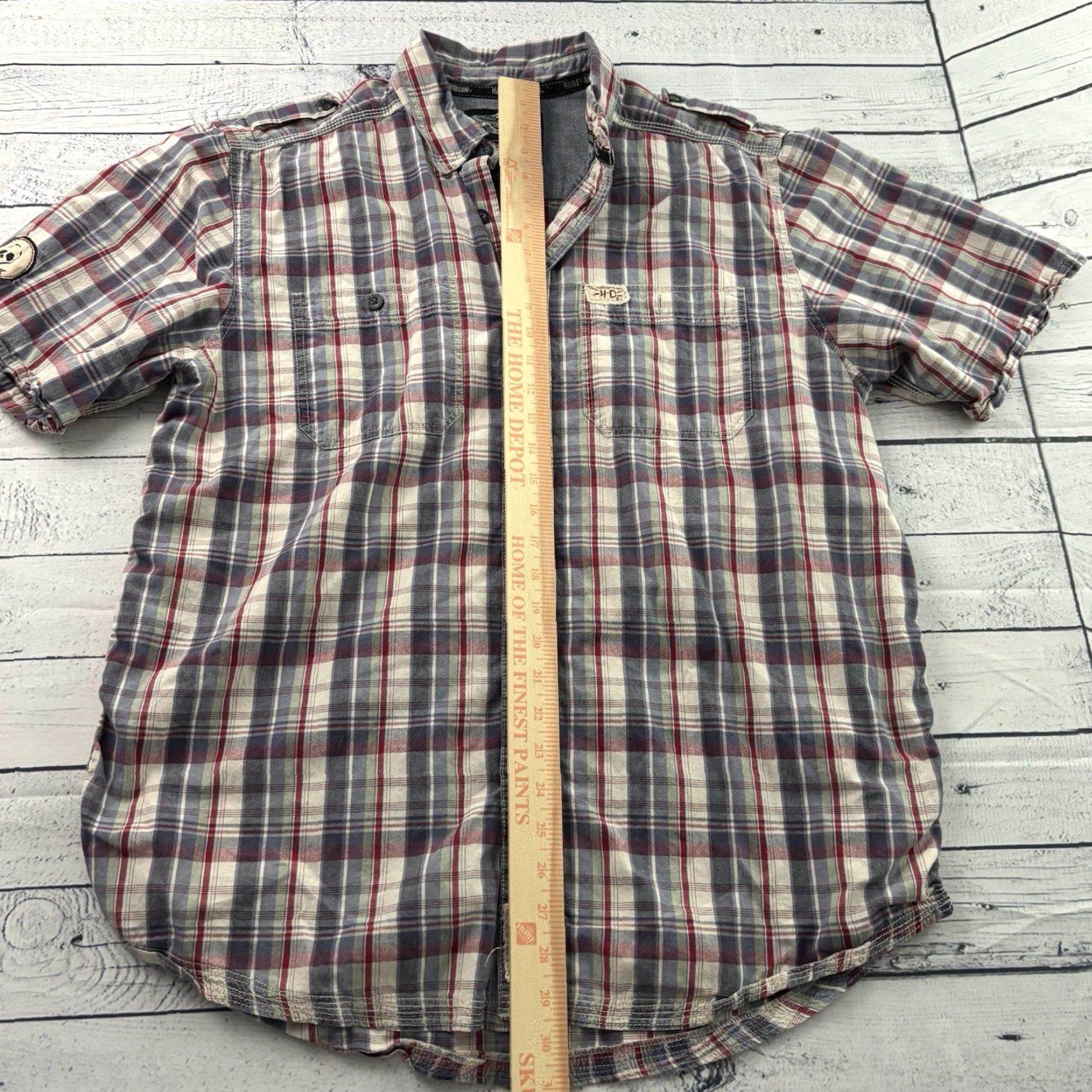 Harley Davidson Harley-Davidson Short Sleeve Plaid Button-Up Shirt Men's L Blue Tan Red Pattern Size US L / EU 52-54 / 3 - 4 Thumbnail