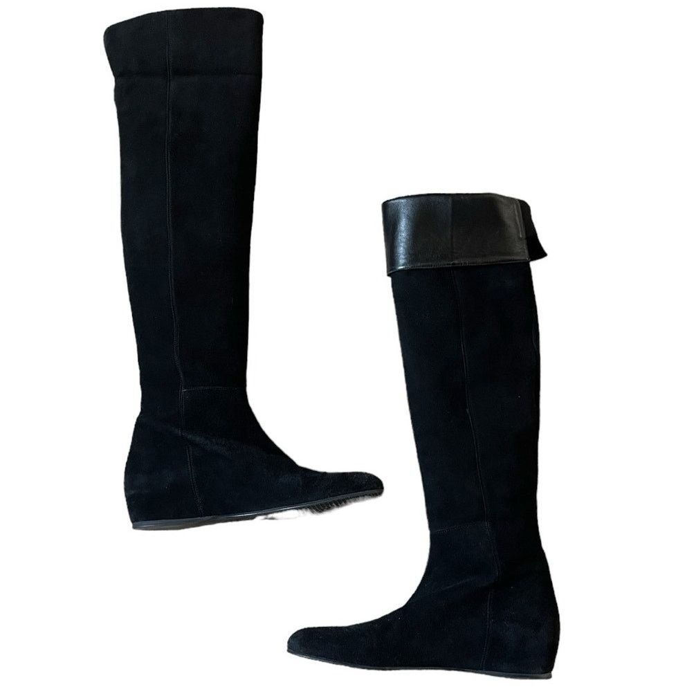 Stuart Weitzman Stuart Weitzman Over the Knee Black Leather Suede Boots 7.5 Size US 7.5 / IT 37.5 - 5 Thumbnail