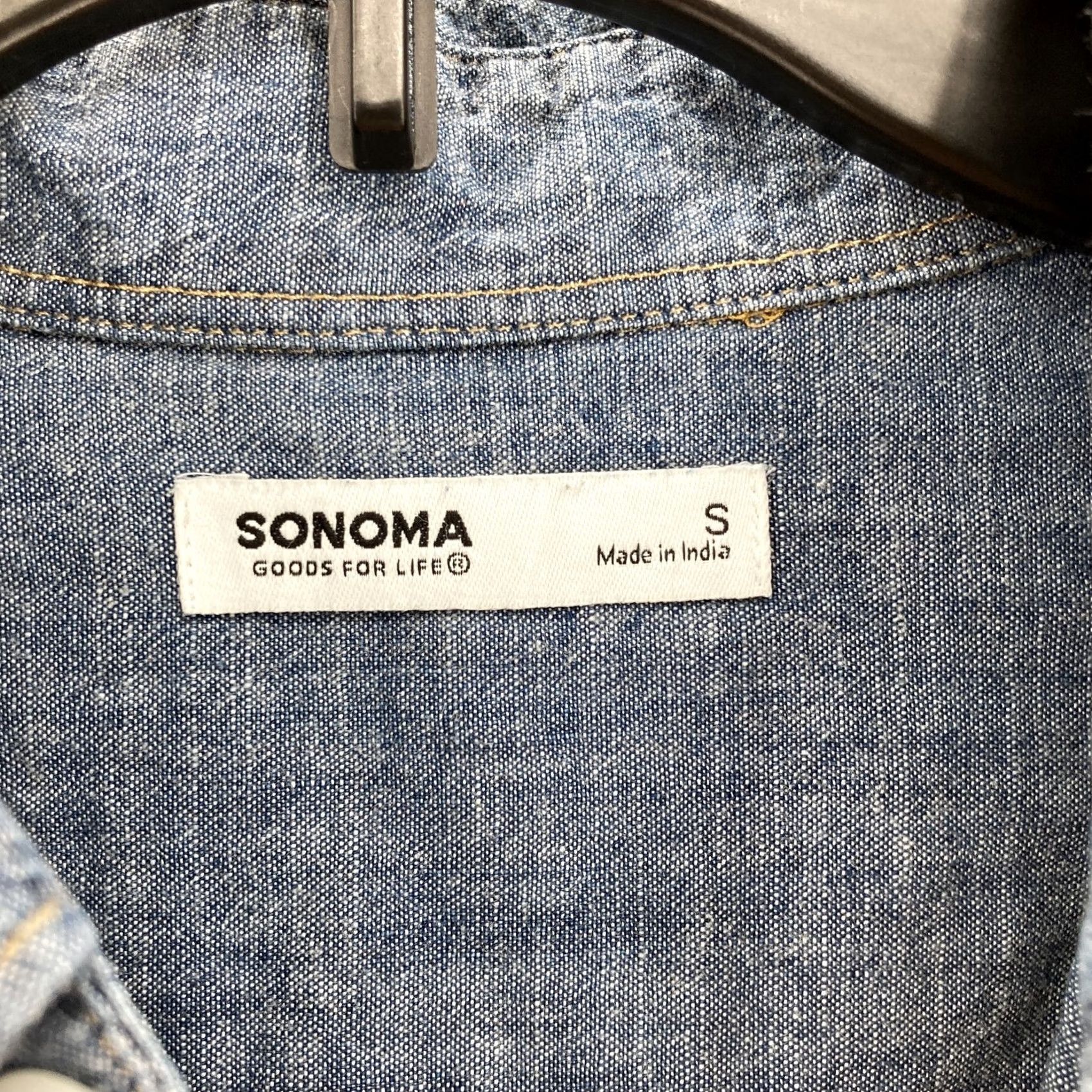 Denime Sonoma Shirt Mens Small Blue Chambray Denim Short Sleeve Button Up Standard Fit Size US S / EU 44-46 / 1 - 4 Thumbnail