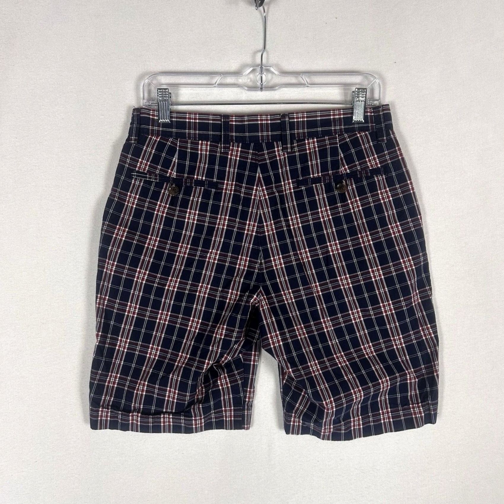J.Crew J.CREW Chino Shorts Mens 29W Blue Plaid Flat Front Bermuda Casual Modern 9in Inseam Size US 29 - 6 Thumbnail