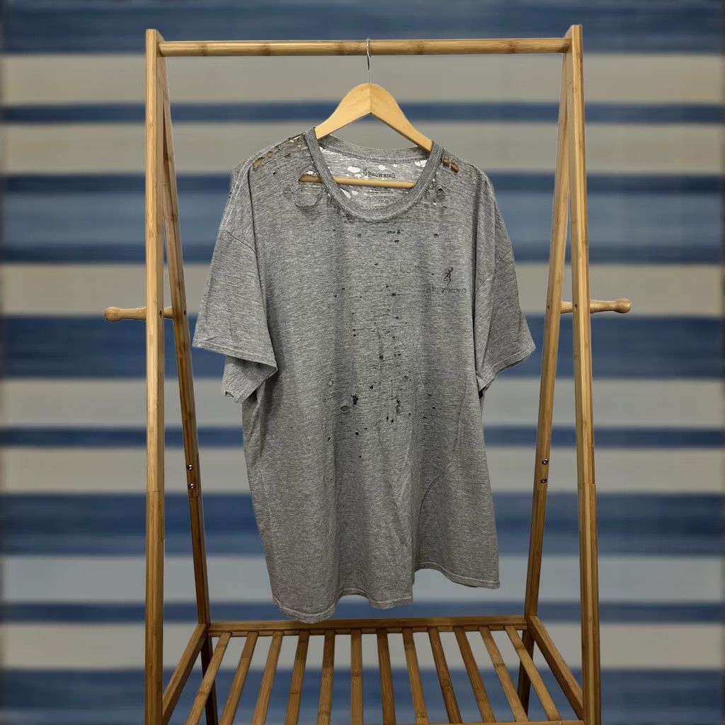 Vintage VTG Browning Work T-Shirt 2XL Gray Mens Short Sleeve Distressed Grunge Hole Worn Casual Shirt Size US XXL / EU 58 / 5 - 1 Thumbnail