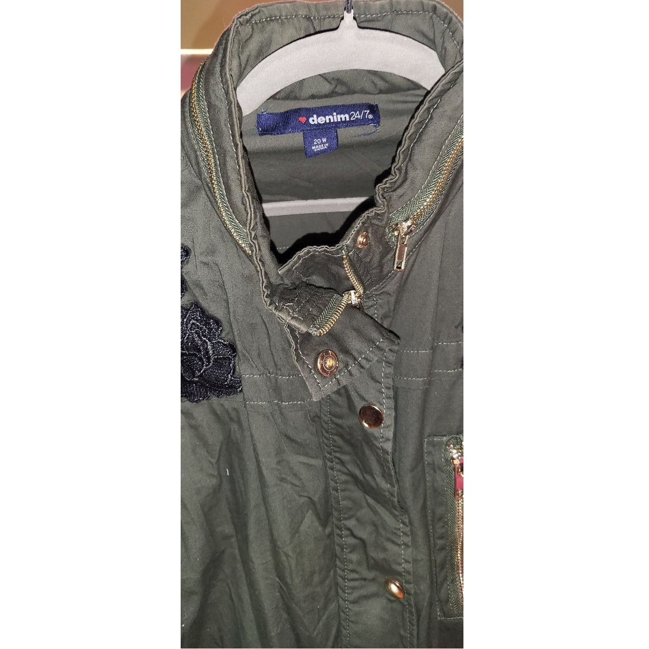 Other Denim Army Green Military Jacket Lace Patches ZipUp Size 20W Size 3XL / US 20-22 - 6 Thumbnail