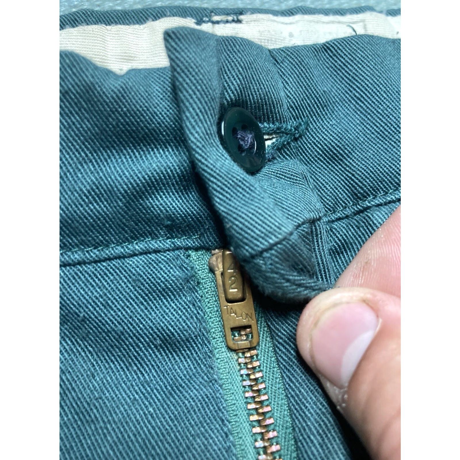 Vintage VINTAGE 70s chino work pants permanent press workwear green twill talon 29x30 Men Pants Green Chino 70s Workwear Mens Size US 29 - 6 Thumbnail