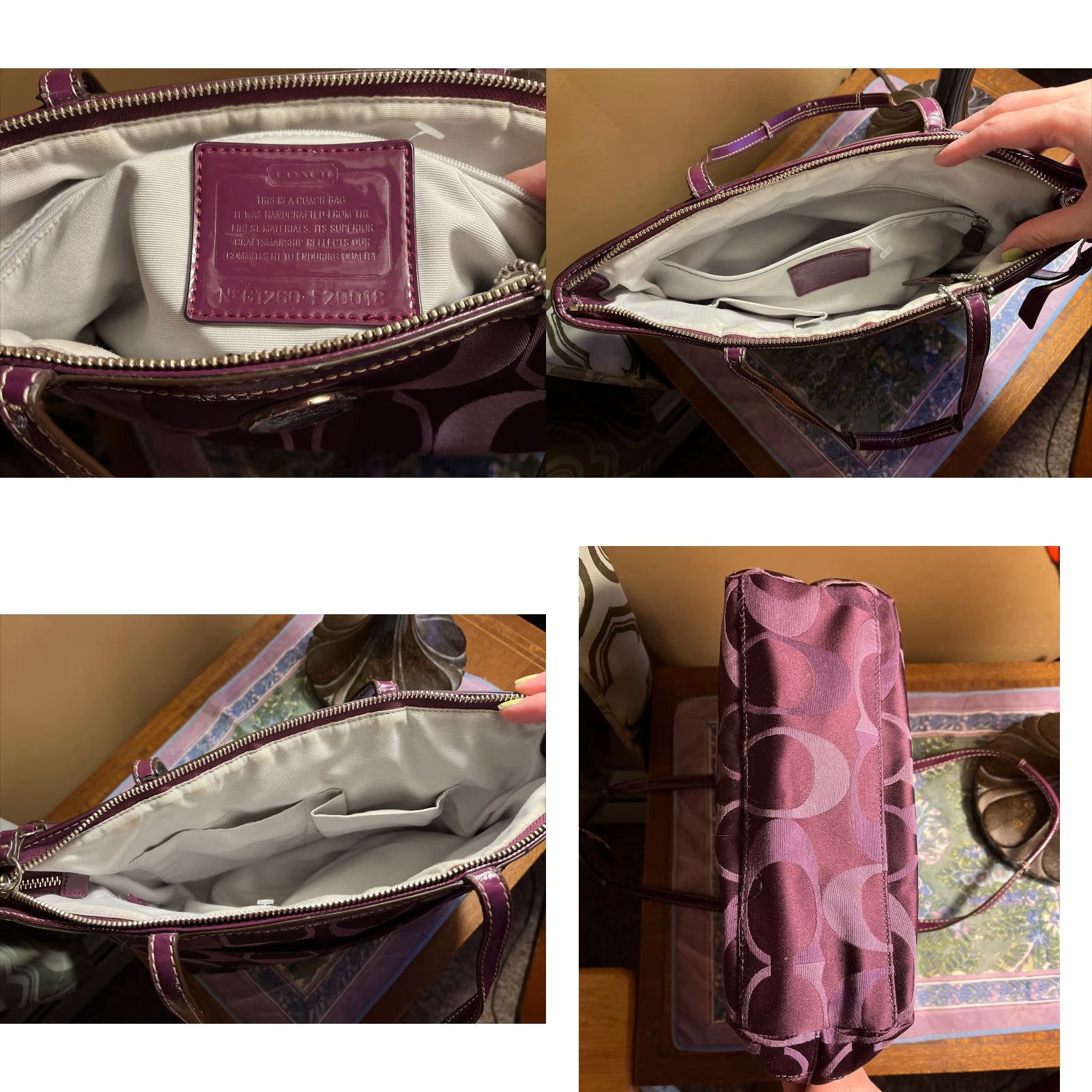Coach VINTAGE Coach 1941 Leather Trim Canvas Shoulder Bag Women Medium Purple Signature Stripe Zip-Closure Size ONE SIZE - 8 Thumbnail
