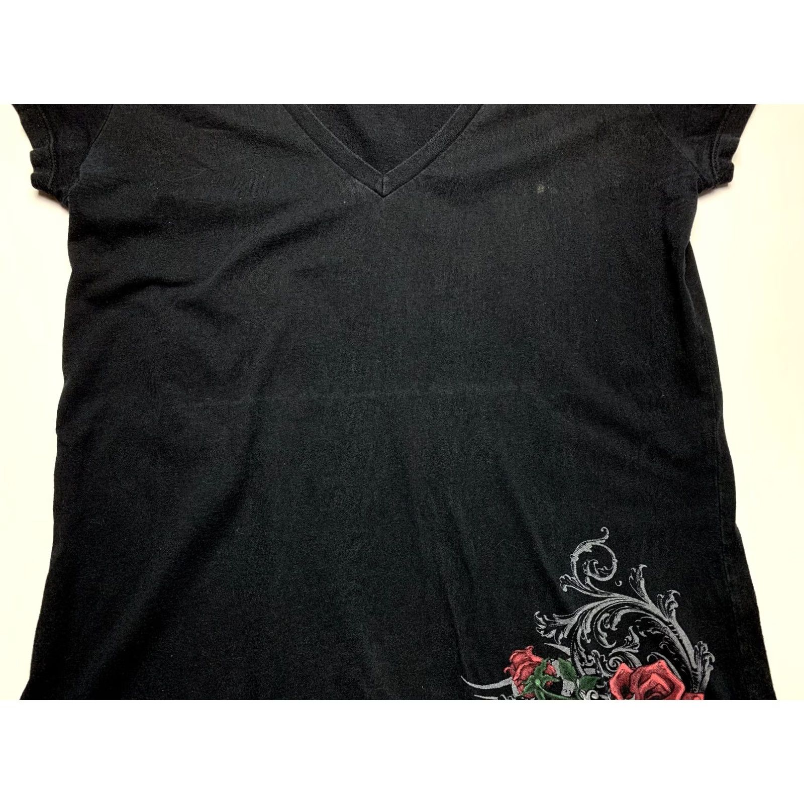 Harley Davidson Harley-Davidson Womens T Shirt Short Sleeve Rose Print Black XL Size XL / US 12-14 / IT 48-50 - 3 Thumbnail