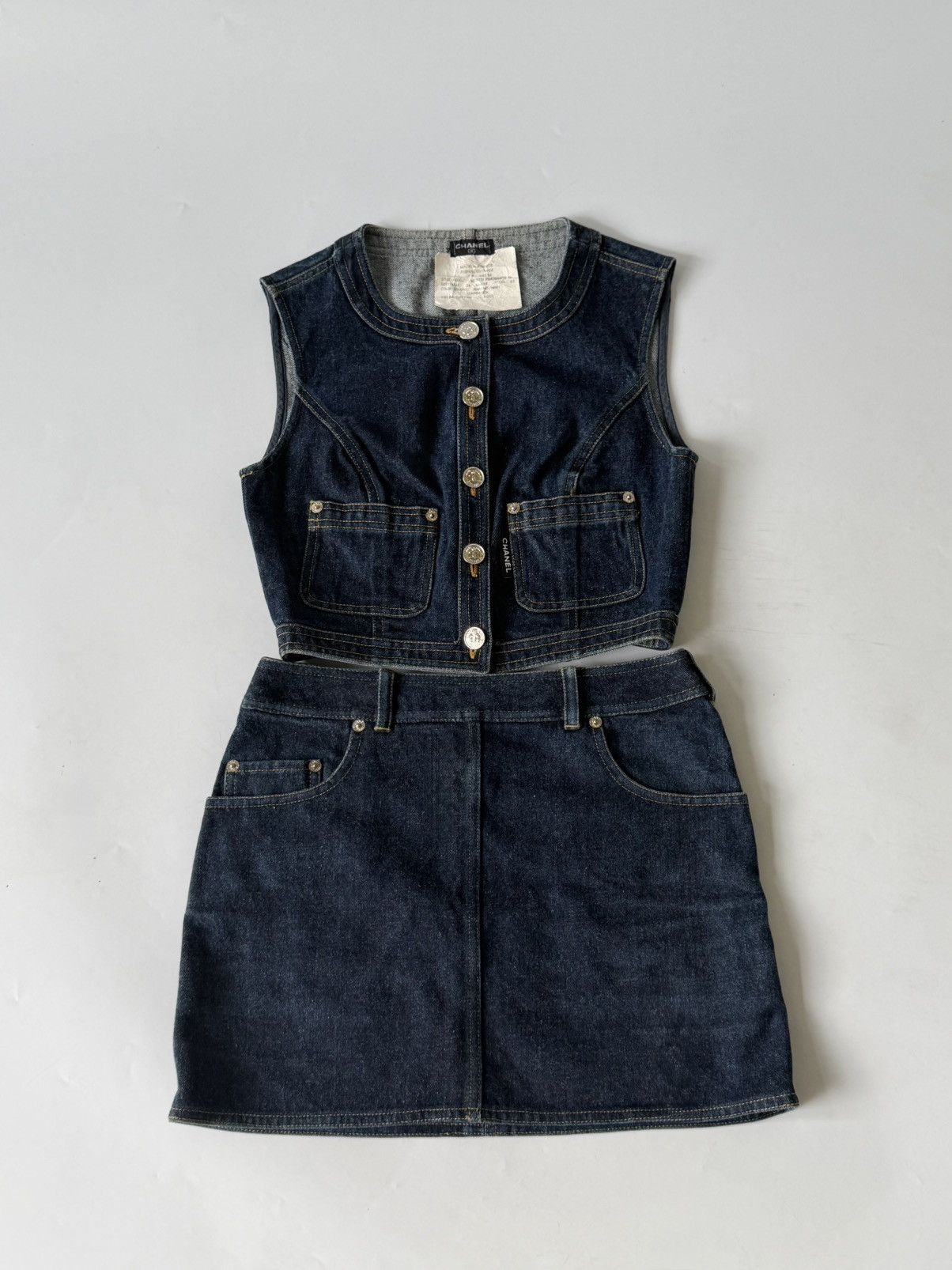 Chanel 1990s-2000s Chanel Indigo Denim Sleeveless Vest & Skirt Set Size XS / US 0-2 / IT 36-38 - 2 Thumbnail