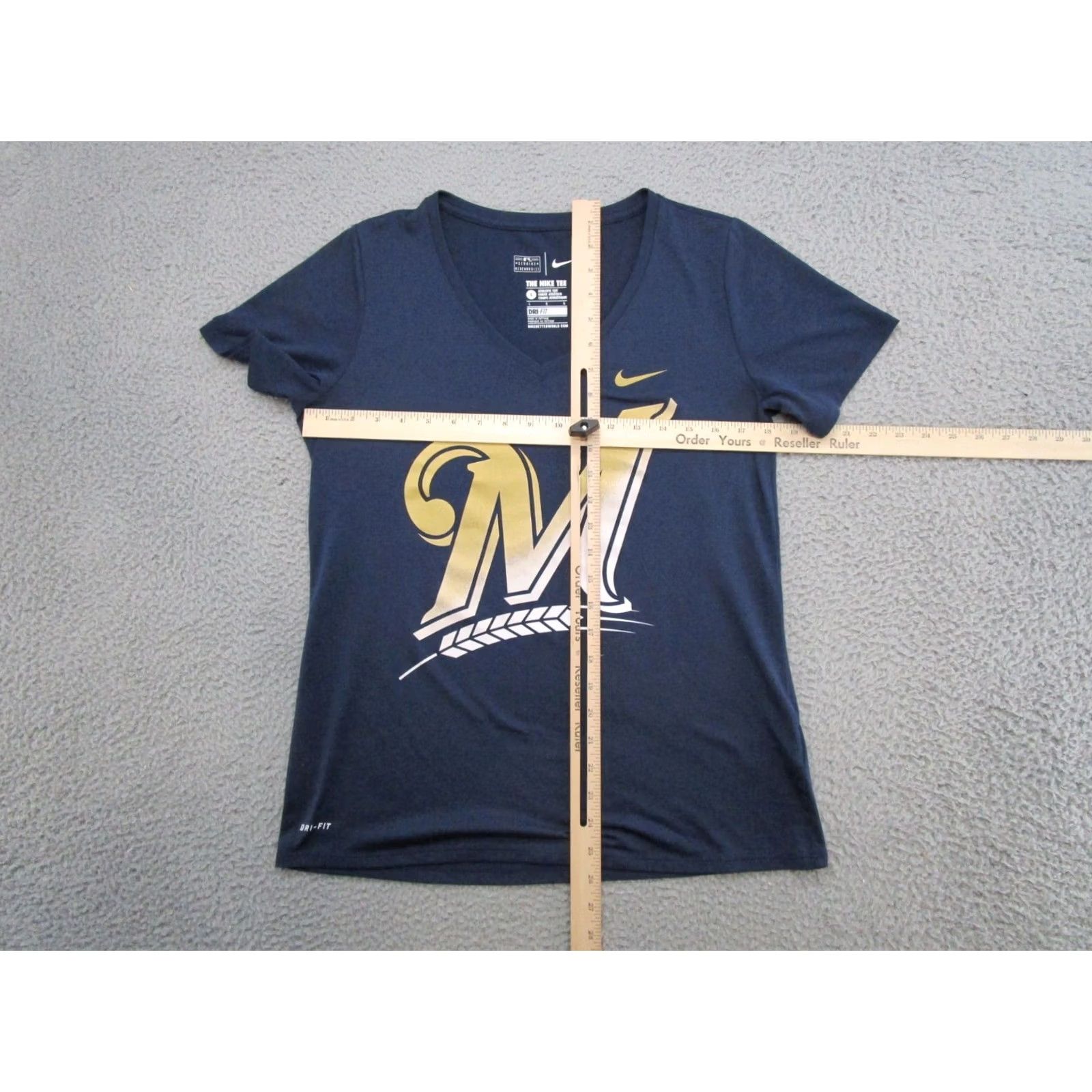 Nike Nike Milwaukee Brewers Dri-Fit V-Neck Short Sleeve Shirt Women L Blue MLB Size L / US 10 / IT 46 - 4 Thumbnail