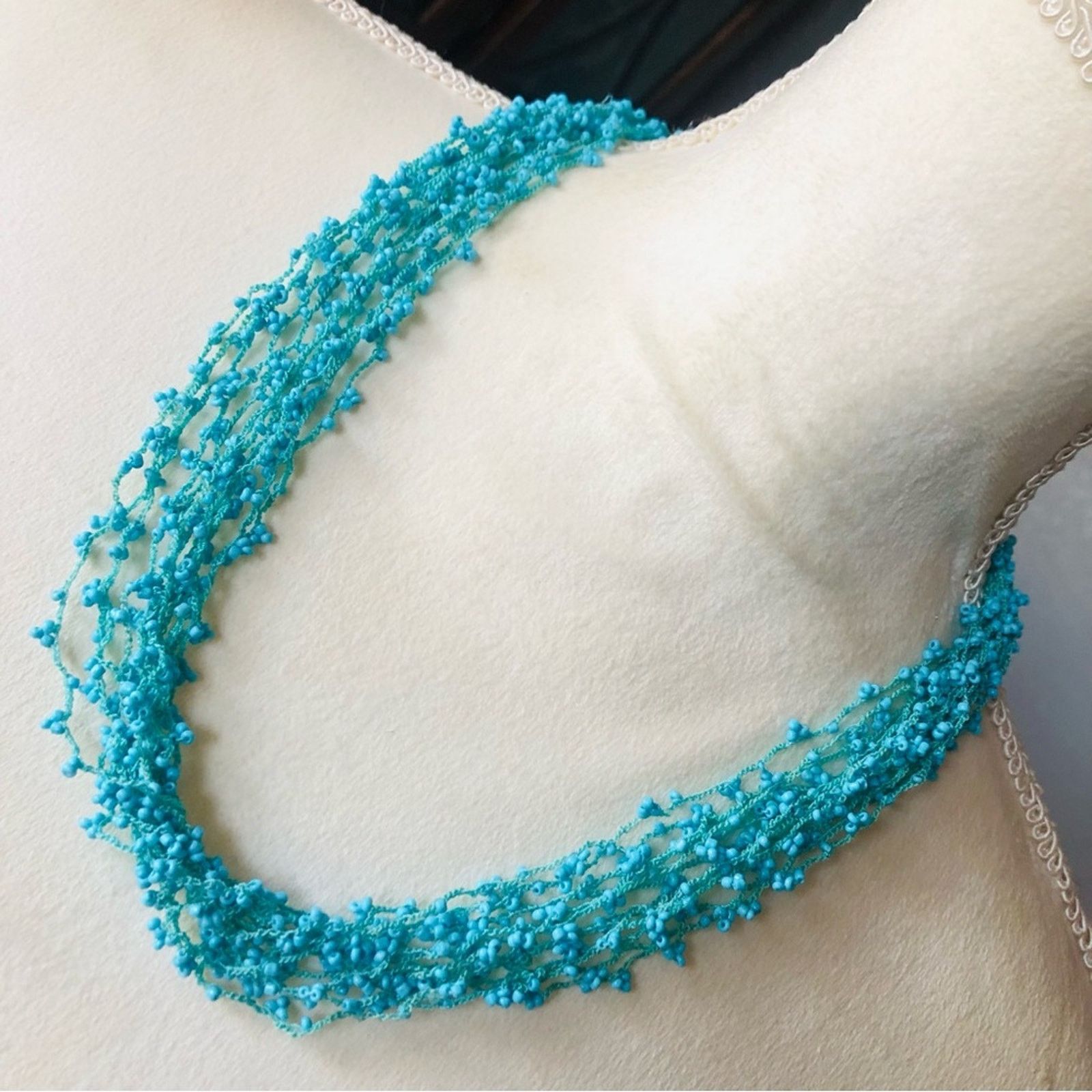 Handmade Handcrafted turquoise tone multi strand beaded necklace Size ONE SIZE - 1 Thumbnail