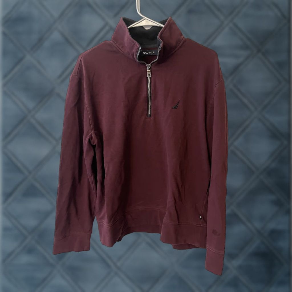 Nautica Nautica Sweater Pullover Adult M Burgundy Solid 1/4 Zip Mens Cotton Blend Size US M / EU 48-50 / 2 - 1 Thumbnail