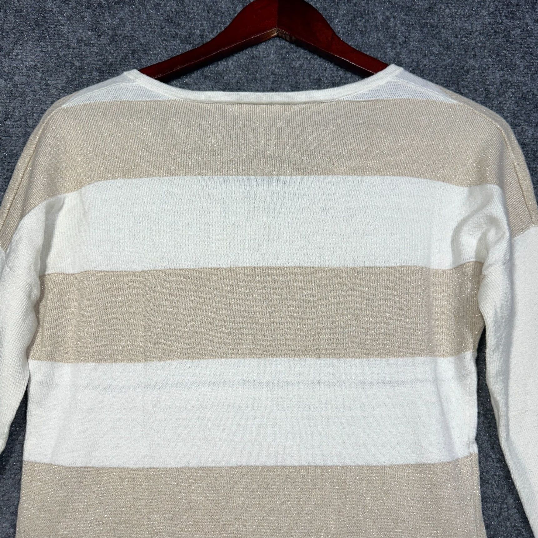 Banana Republic Banana Republic Sweater Womens XS Beige Gold Sparkle Knit Lightweight Striped Pullover Regular Size Type Knit Clothing Size XS / US 0-2 / IT 36-38 - 7 Thumbnail