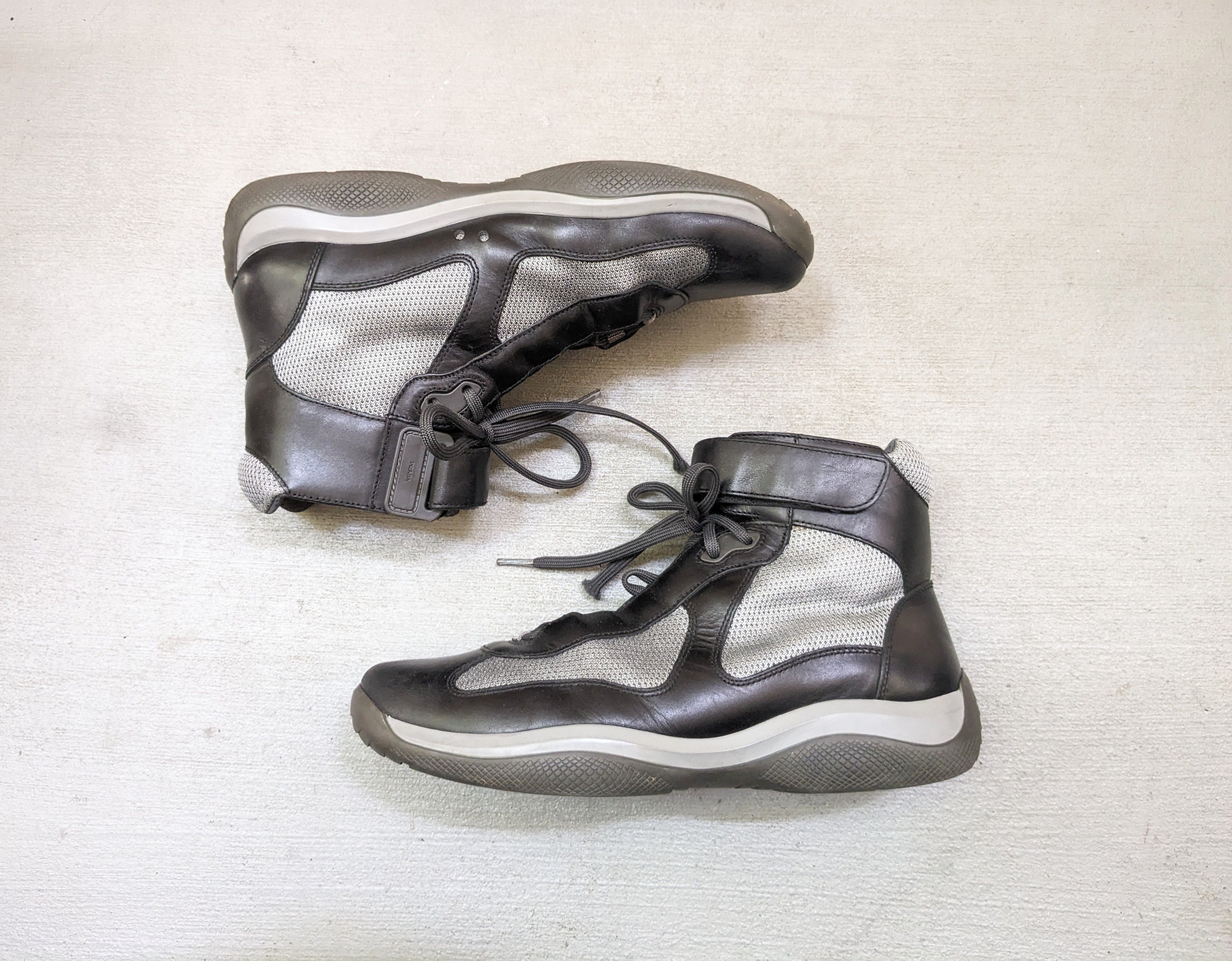 image of Prada America's Cup Black Silver 9.5 High Tops Leather Y2K Shoes in Black/Silver, Men's