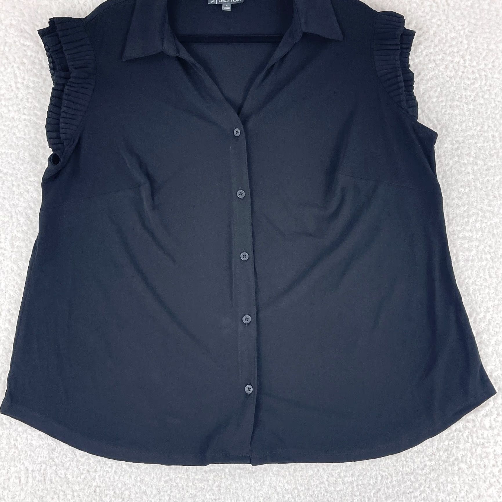 Adrianna Papell Adrianna Papell Shirt Womens 1X Black Button-Up Cap Sleeve Casual Pullover Size XL / US 12-14 / IT 48-50 - 5 Thumbnail