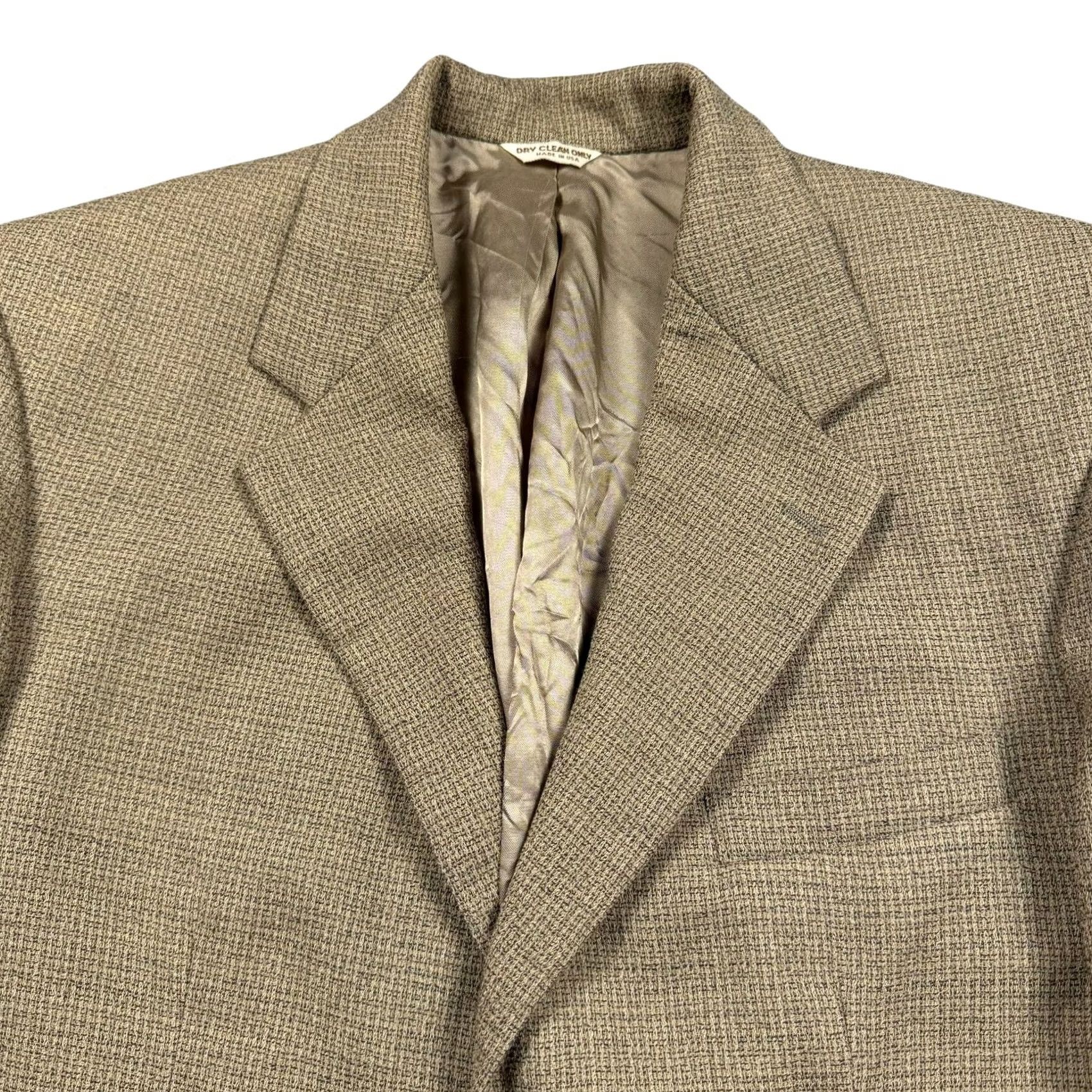Bill Blass VINTAGE Bill Blass Blazer 42R Wool Tweed Brown/Tan Single-Breasted Jacket Mens Suit Coat Sports Coat 90s Preppy Geometric Pattern Size 42R - 4 Thumbnail