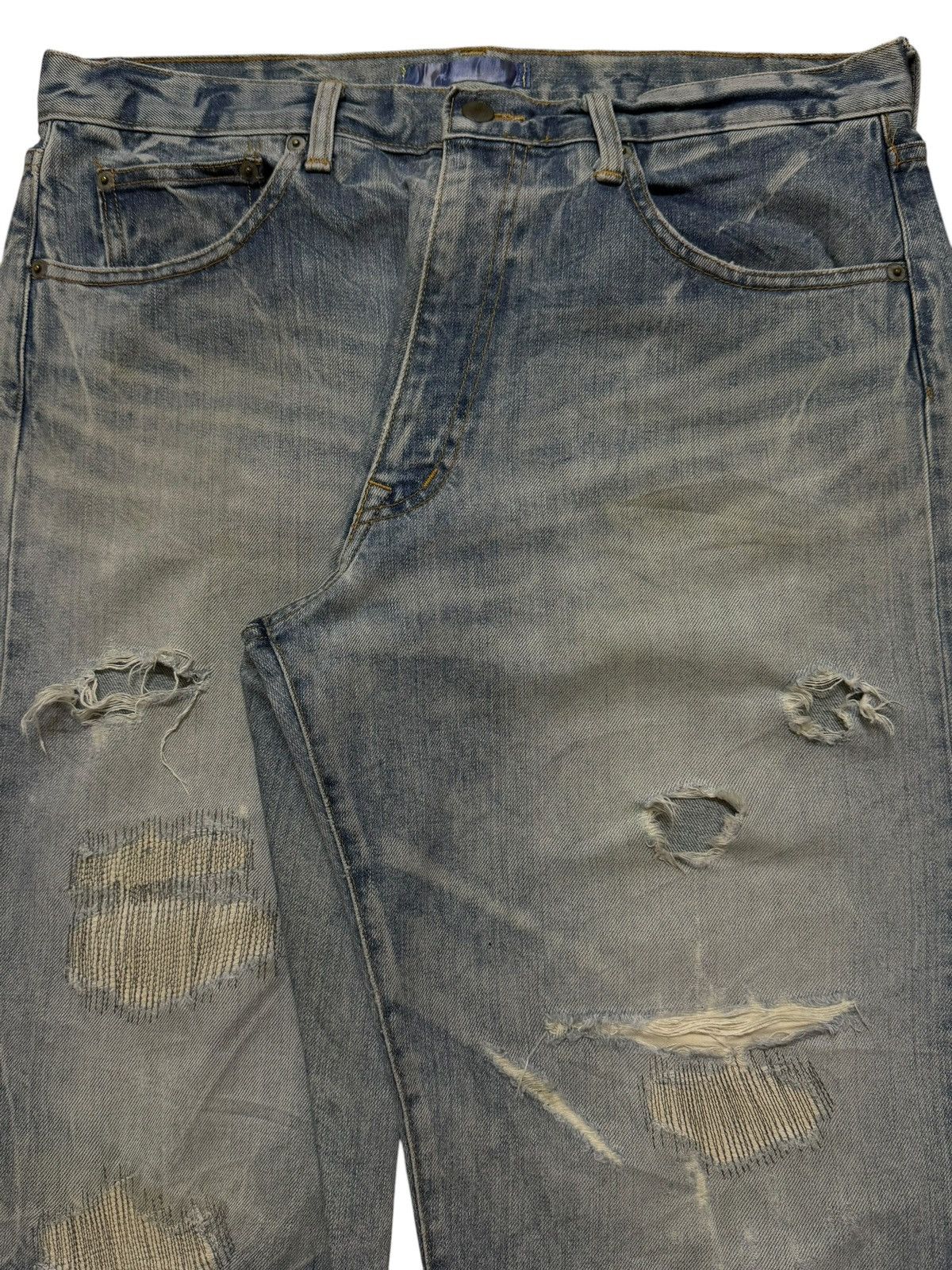 Kapital Vintage 90s Japanese Honeycomb Bleached Distressed Wide Leg Size US 34 / EU 50 - 3 Thumbnail