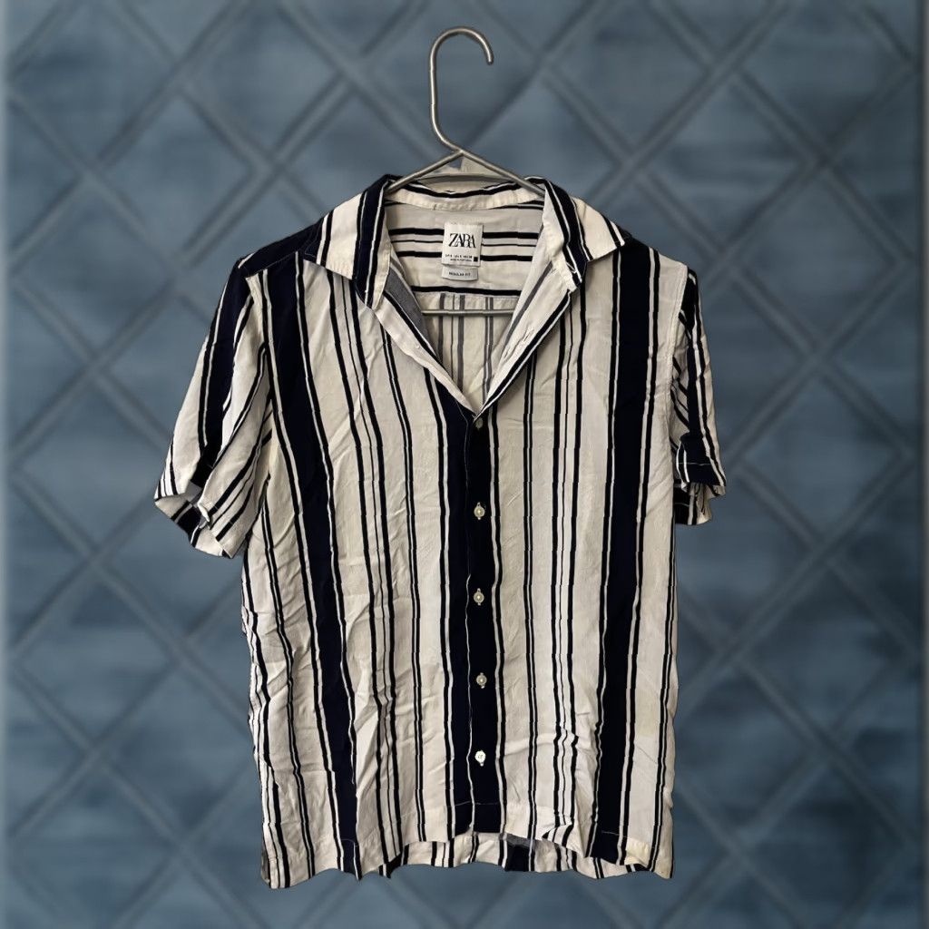 Zara Zara Men's Short Sleeve Shirt Button-Up Striped Size Small Multicolor Cotton Collared Mens Size US S / EU 44-46 / 1 - 1 Thumbnail