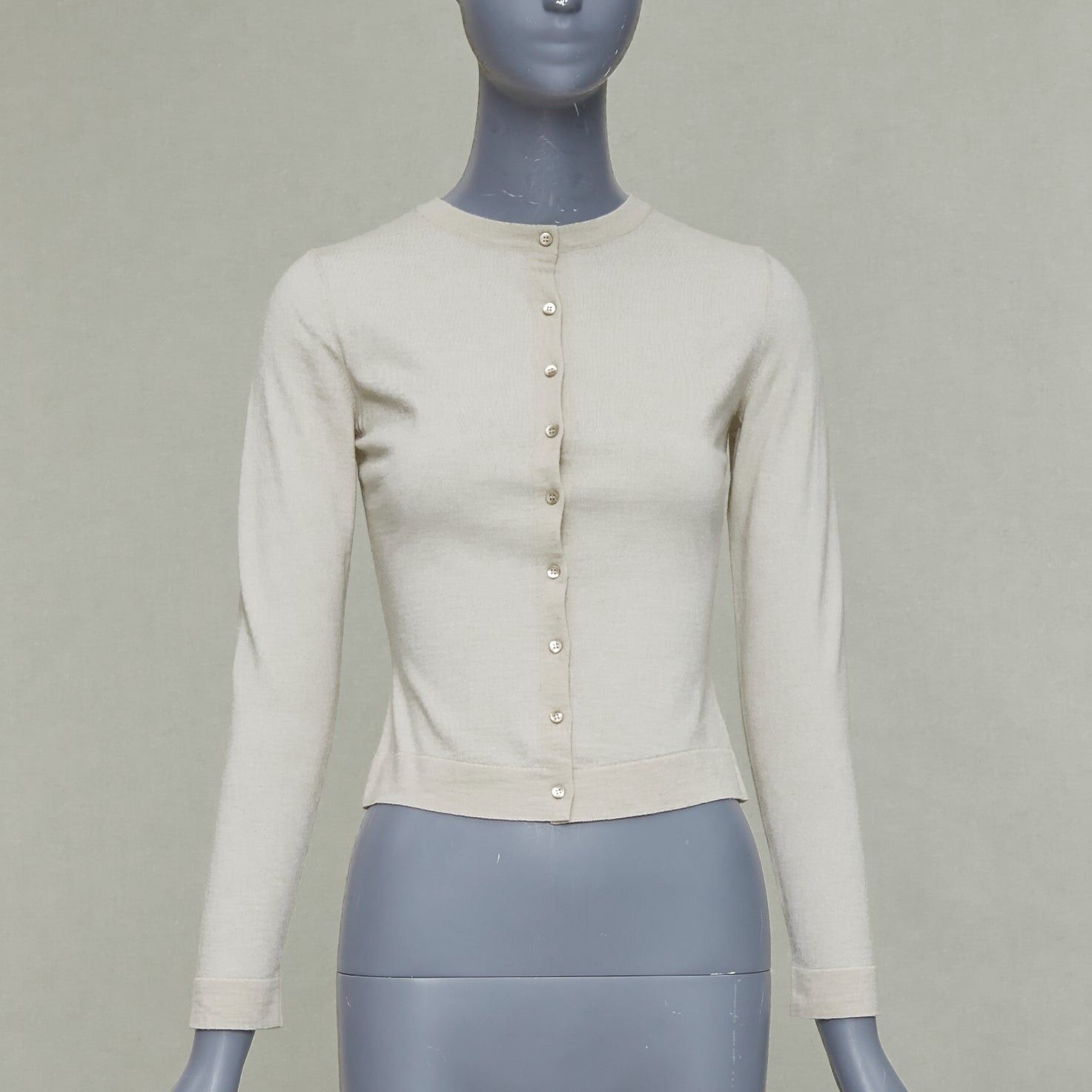 Alaia ALAIA beige virgin wool blend mini buttons classic cropped cardigan FR36 S Size S / US 4 / IT 40 - 1 Thumbnail