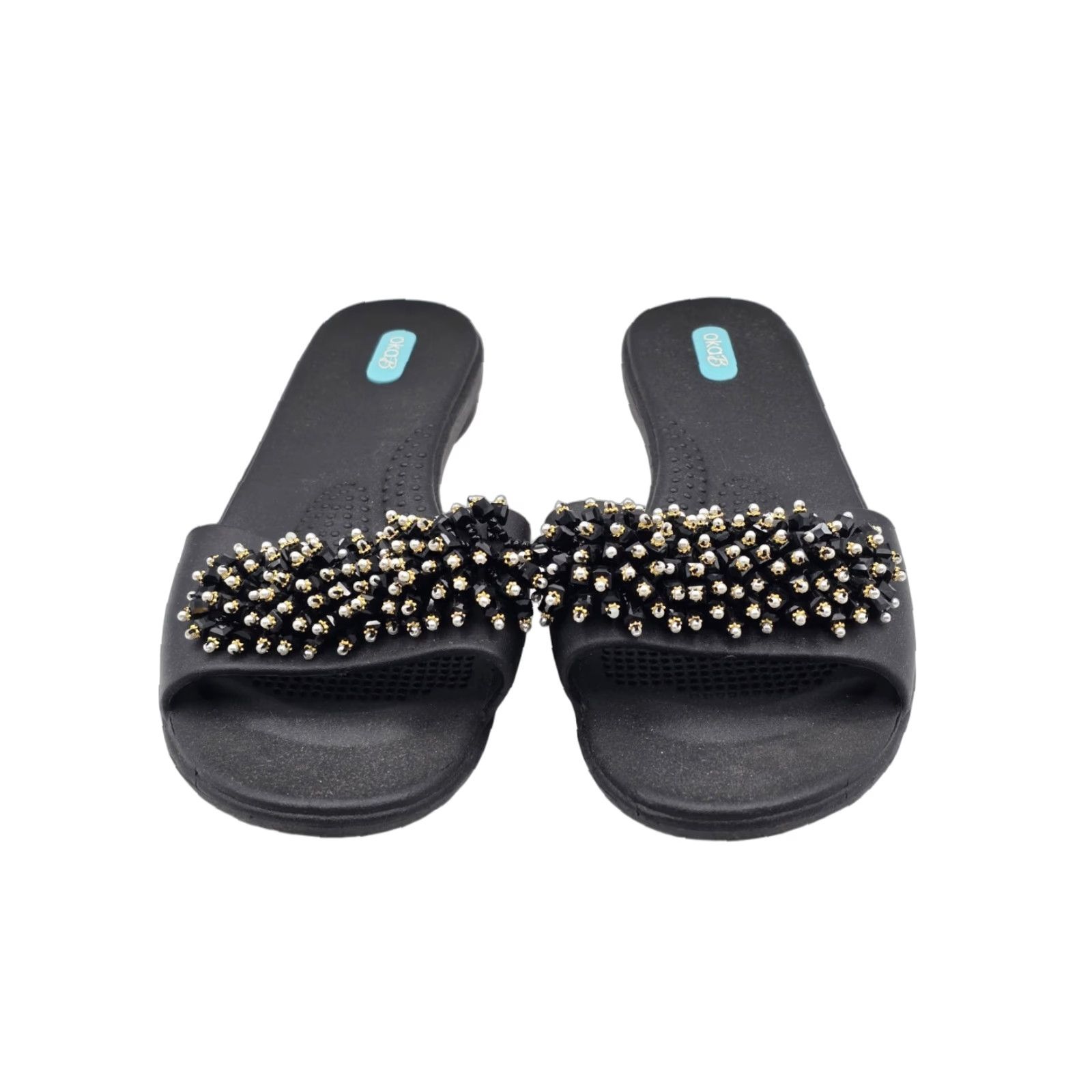 Vintage Oka-B Sandal Women’s Slide Black Multi LL 11.5-12 Casual Travel - Beaded Logo, Solid Pattern, Slip On, Flat Heel Womens Size US 11.5 / IT 41.5 - 1 Thumbnail