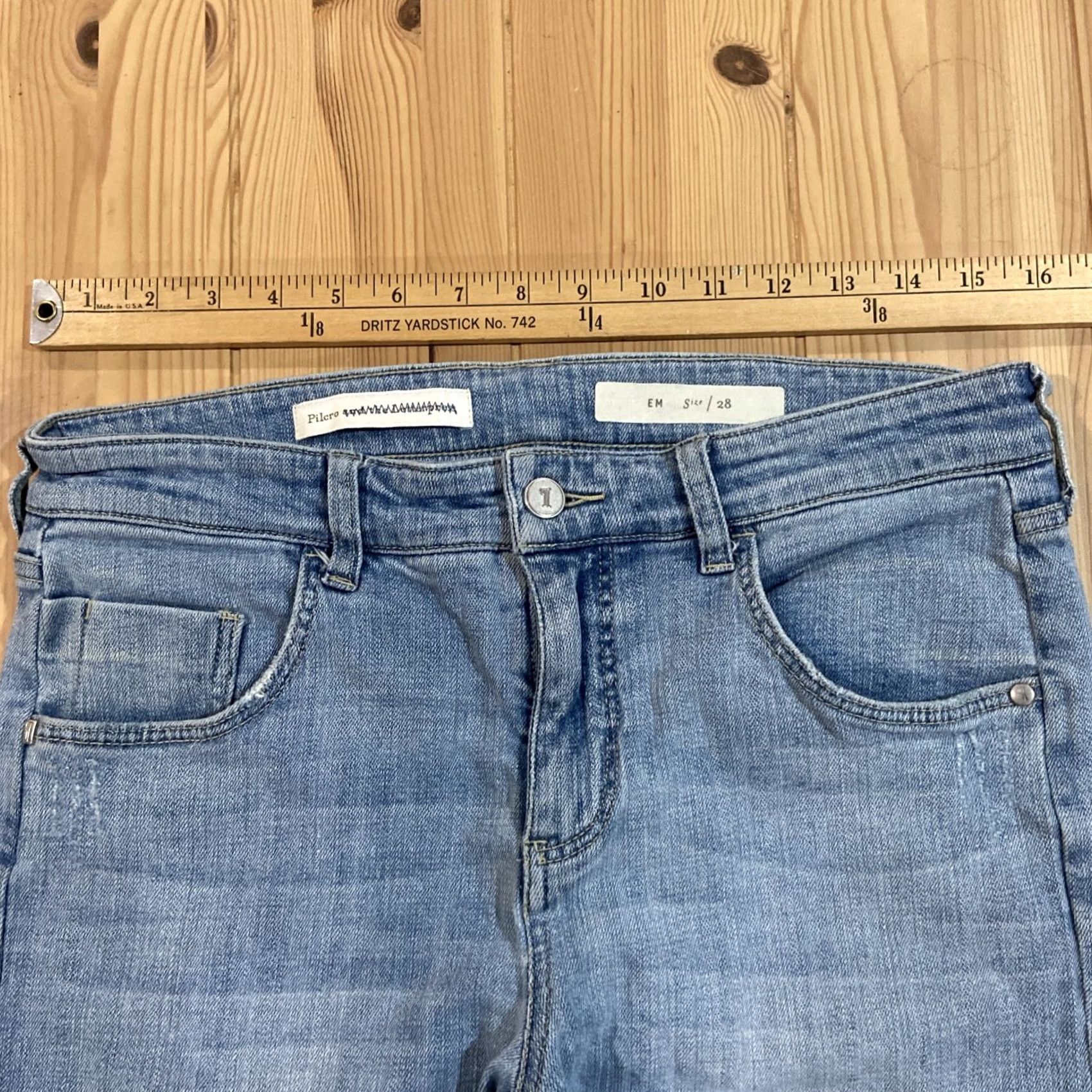 Vintage Pilcro And The Letterpress EM Jeans 28 Blue Denim Distressed Raw Hem Women Jeans Regular 28in Inseam Bohemian City Preppy Size 28" / US 6 / IT 42 - 5 Thumbnail