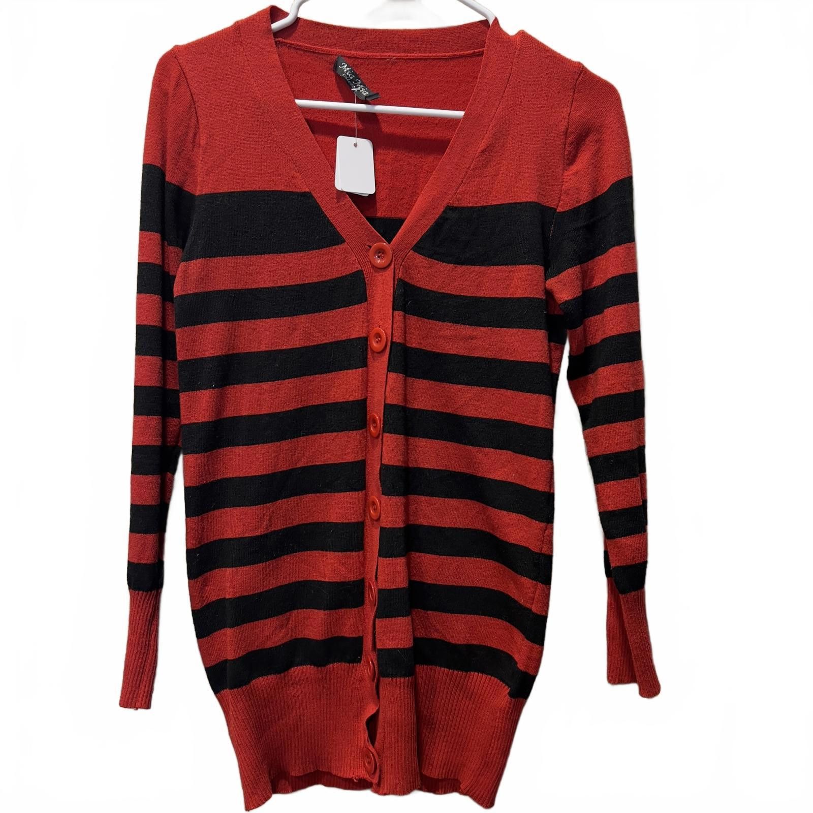 Other Mia Mia Red and Black Striped Women's Cardigan Sweater Size M / US 6-8 / IT 42-44 - 1 Thumbnail