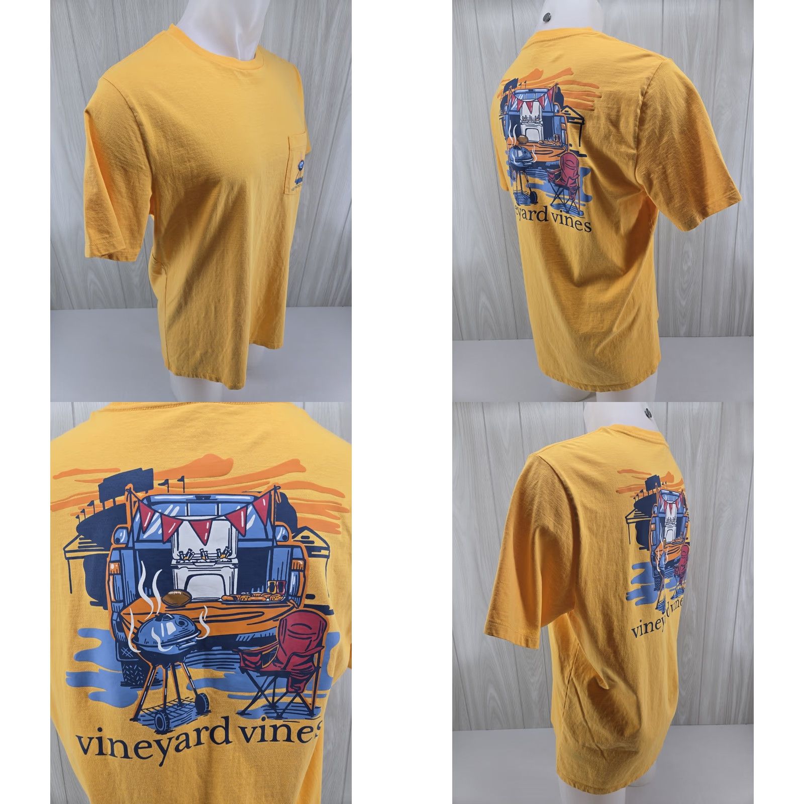 Vineyard Vines Vineyard Vines Mens T-Shirt Yellow Pocket Graphic Football Tailgating Grilling L SS Size US L / EU 52-54 / 3 - 8 Thumbnail