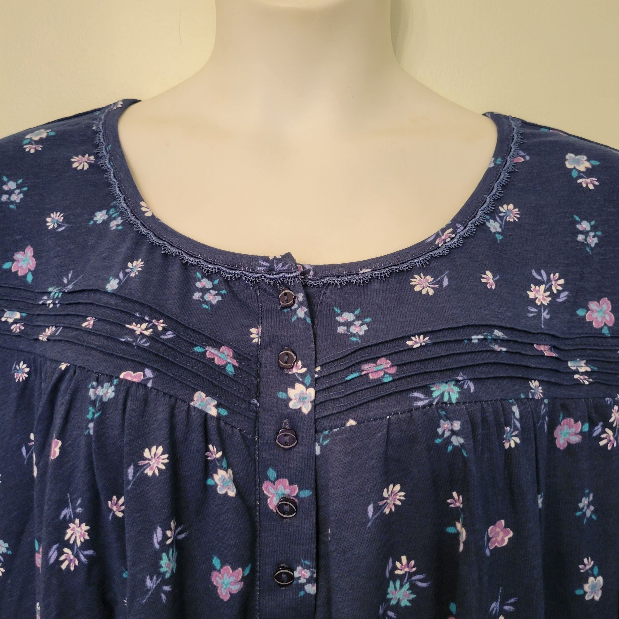 Vintage Dreams Co Blue Floral Nightgown 4X Cotton Long Modest House Size 4XL / US 24-26 - 6 Thumbnail