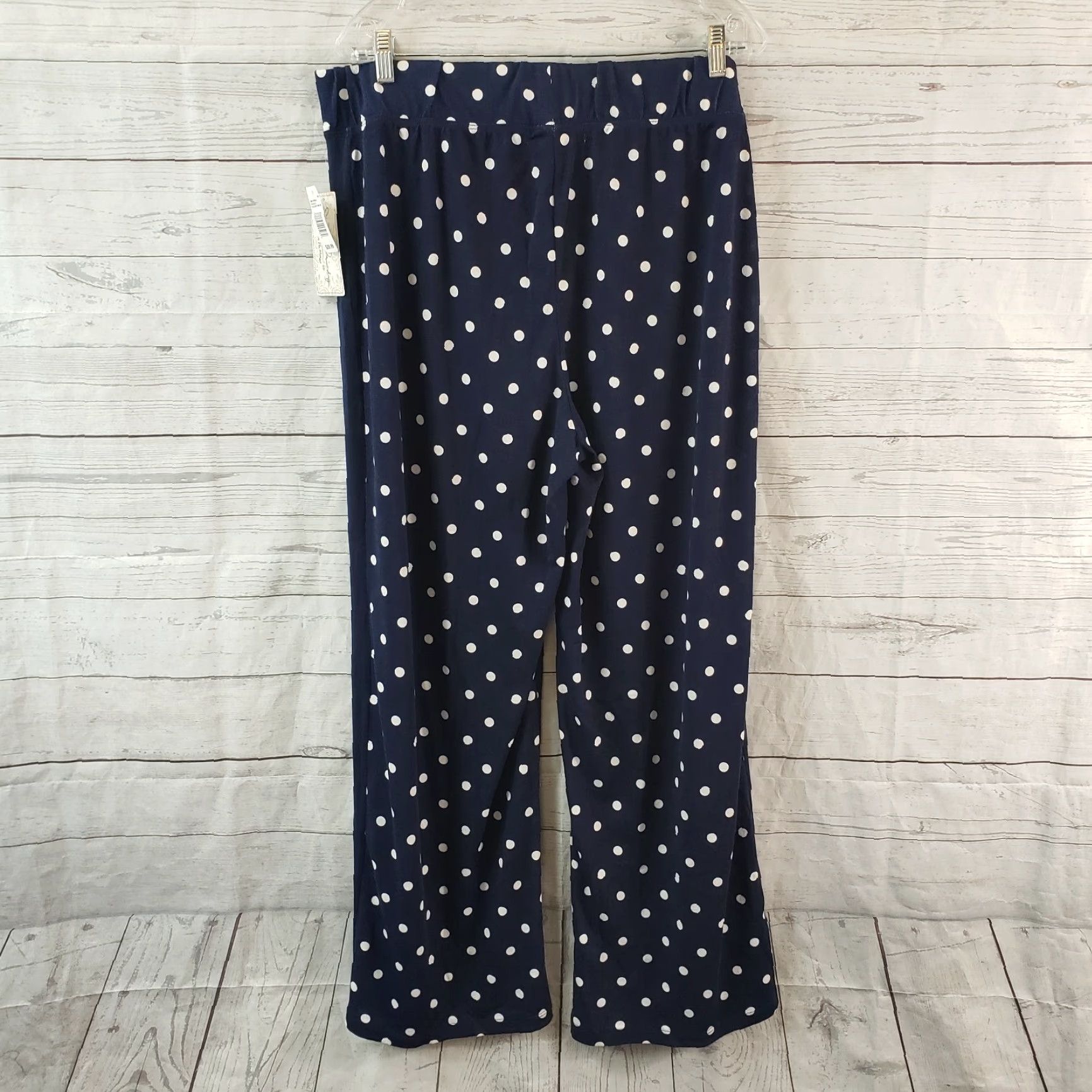 Vintage French Laundry Womens Pants 1X Blue White Polka Dot Wide-Leg Pull On Casual Size 40" / US 18 - 3 Thumbnail