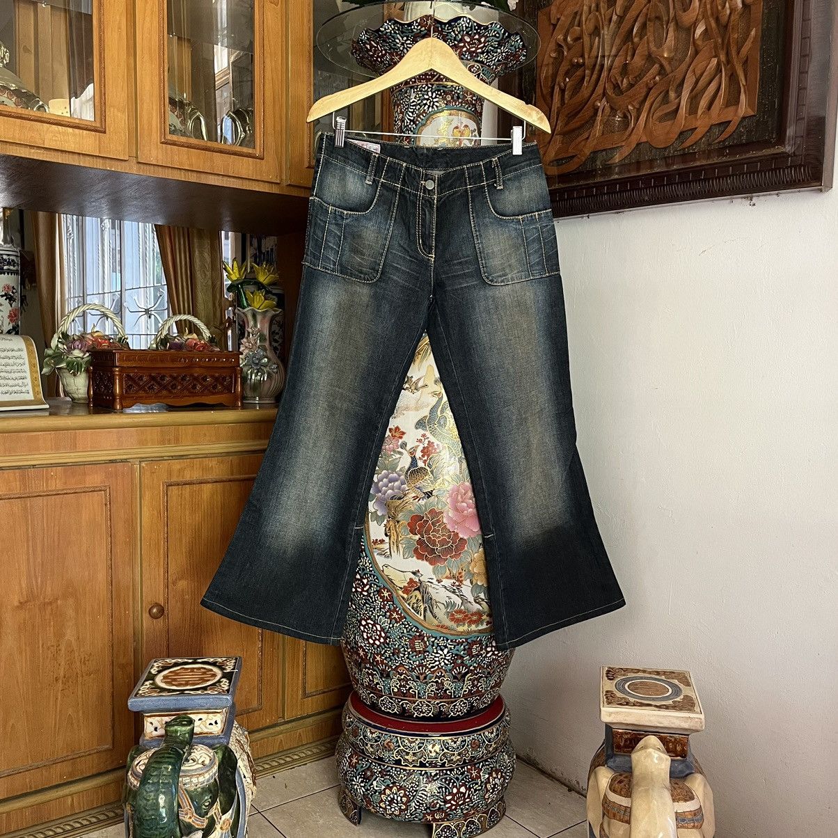 If Six Was Nine × Japanese Brand × KMRii Y2K Rifle Ultility Flared Jeans Size 33" - 1 Thumbnail