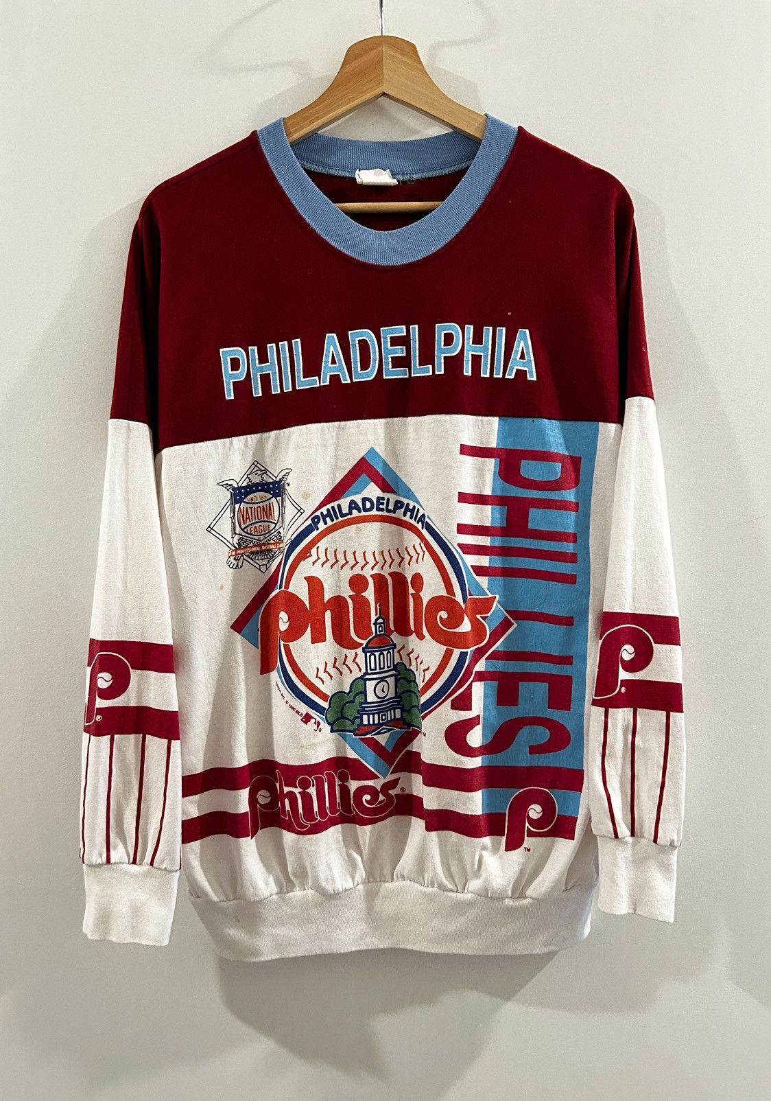 image of Mlb x Vintage 1990 Philadelphia Phillies Sweatshirt in Burgundy, Men's (Size XL)