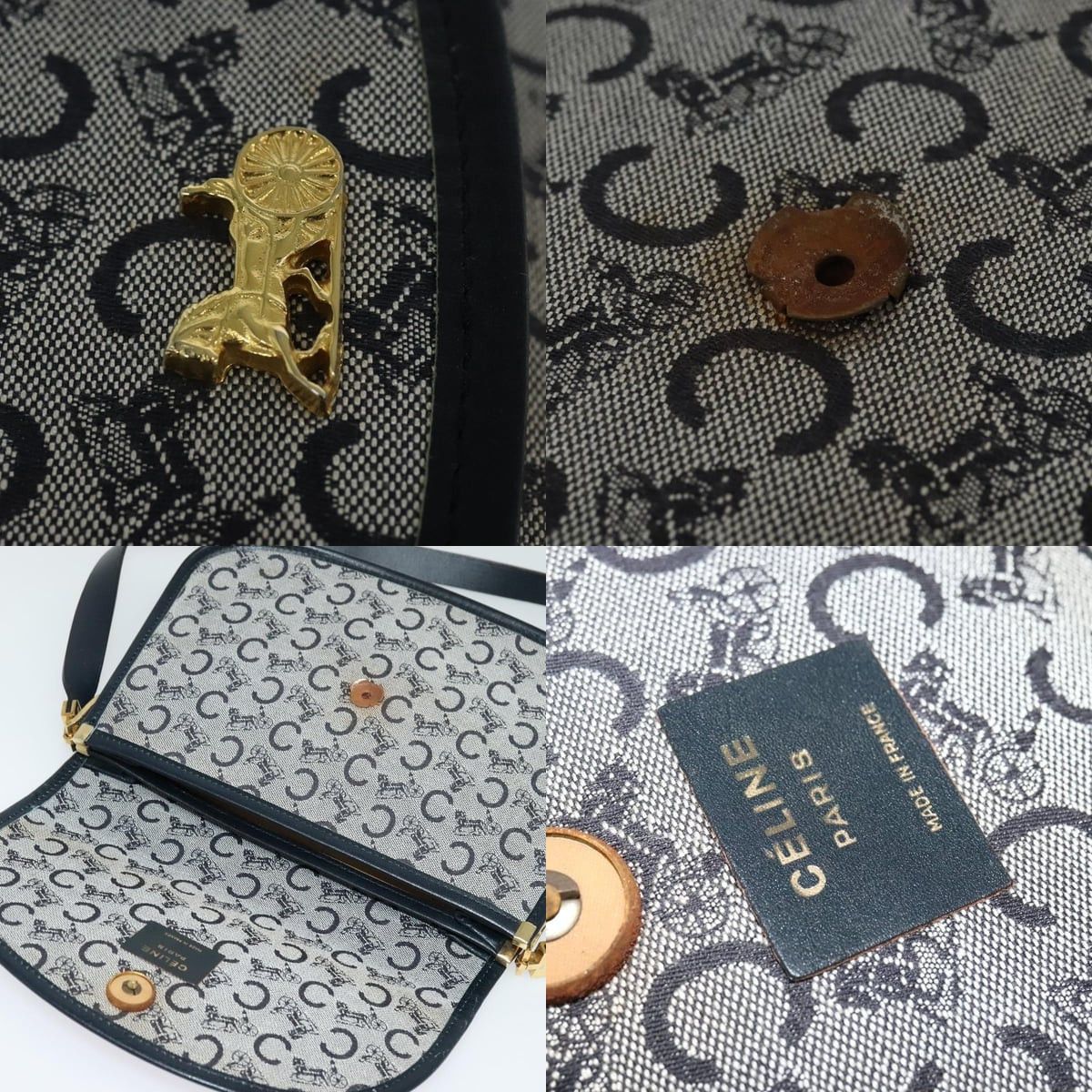 Celine CELINE C Sulky Shoulder Bag Canvas Navy Gold Size ONE SIZE - 11 Thumbnail