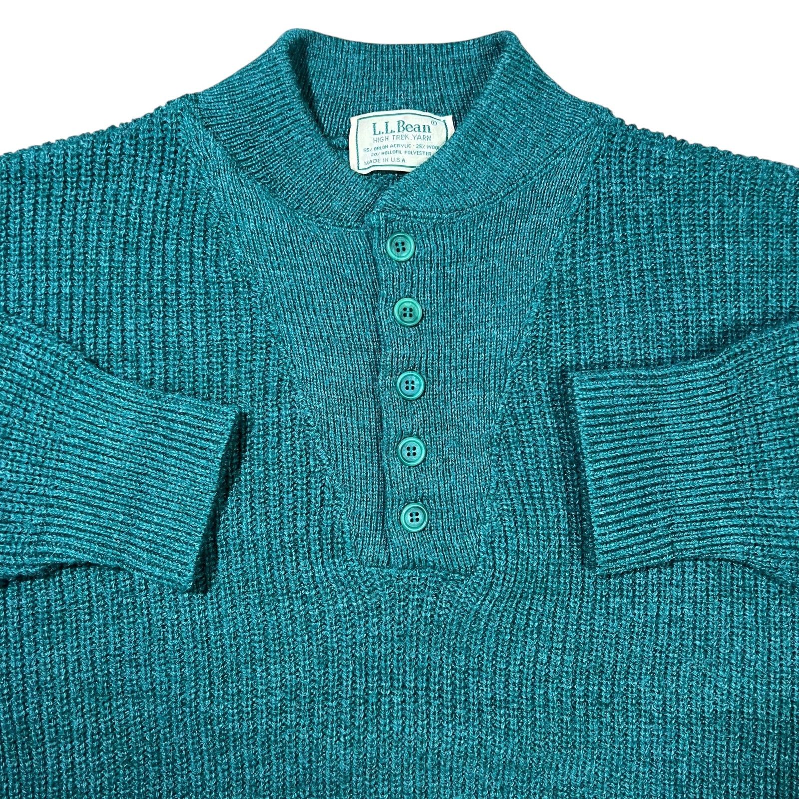 L.L. Bean × Vintage Vintage 80s LL Bean High Trek Yarn green henley knit sweater Size US L / EU 52-54 / 3 - 2 Thumbnail