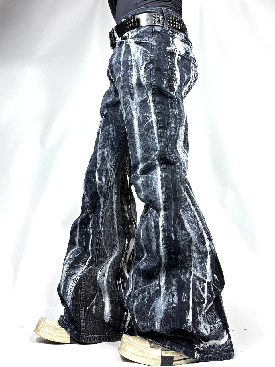 Japanese Brand Custom Black Baggy Distressed Jeans Painted Wide Leg Size US 31 - 7 Thumbnail