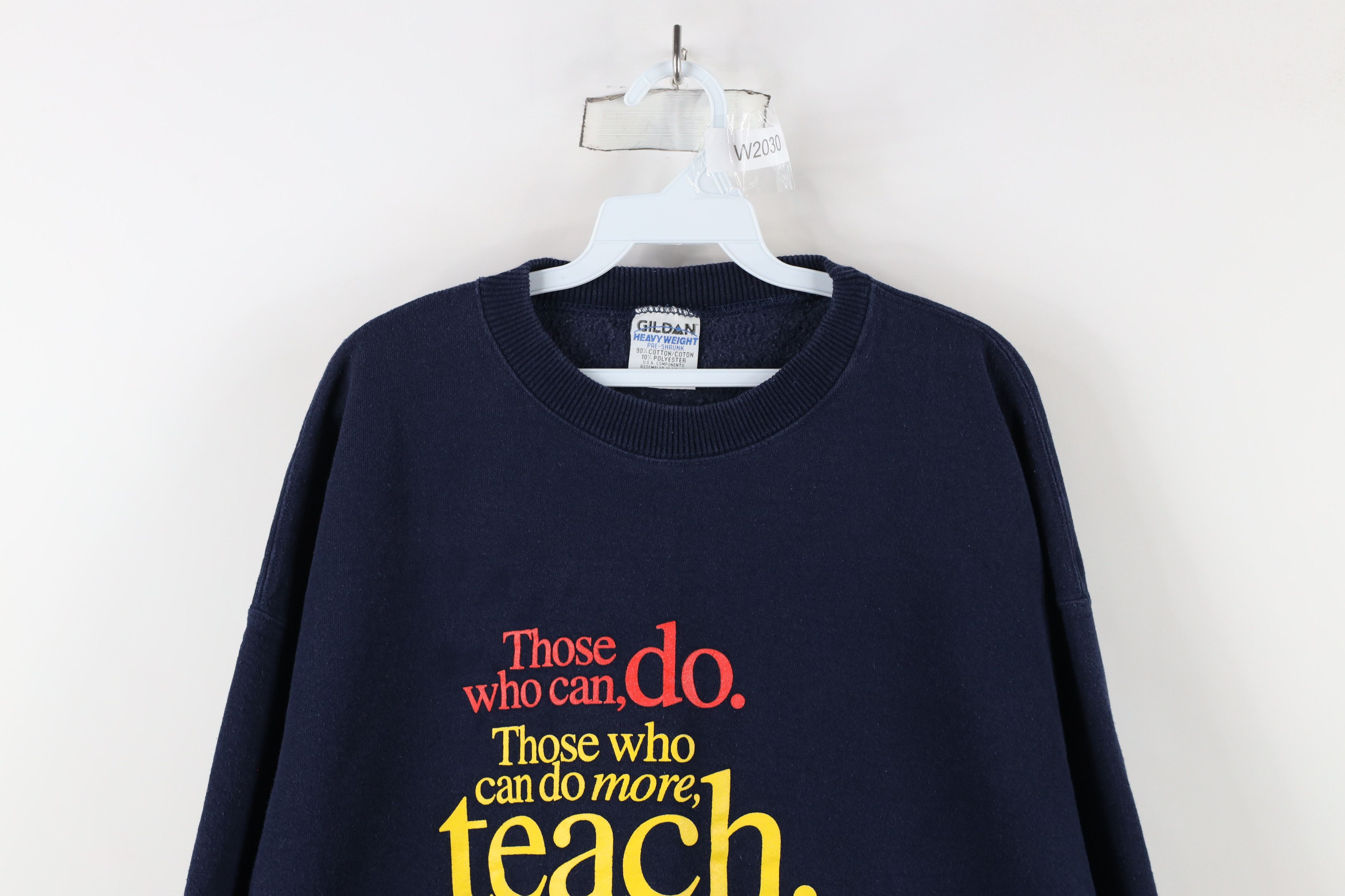 Vintage Vintage 90s Who Can Do More Teach Teacher Sweatshirt Blue Size US XXL / EU 58 / 5 - 2 Thumbnail