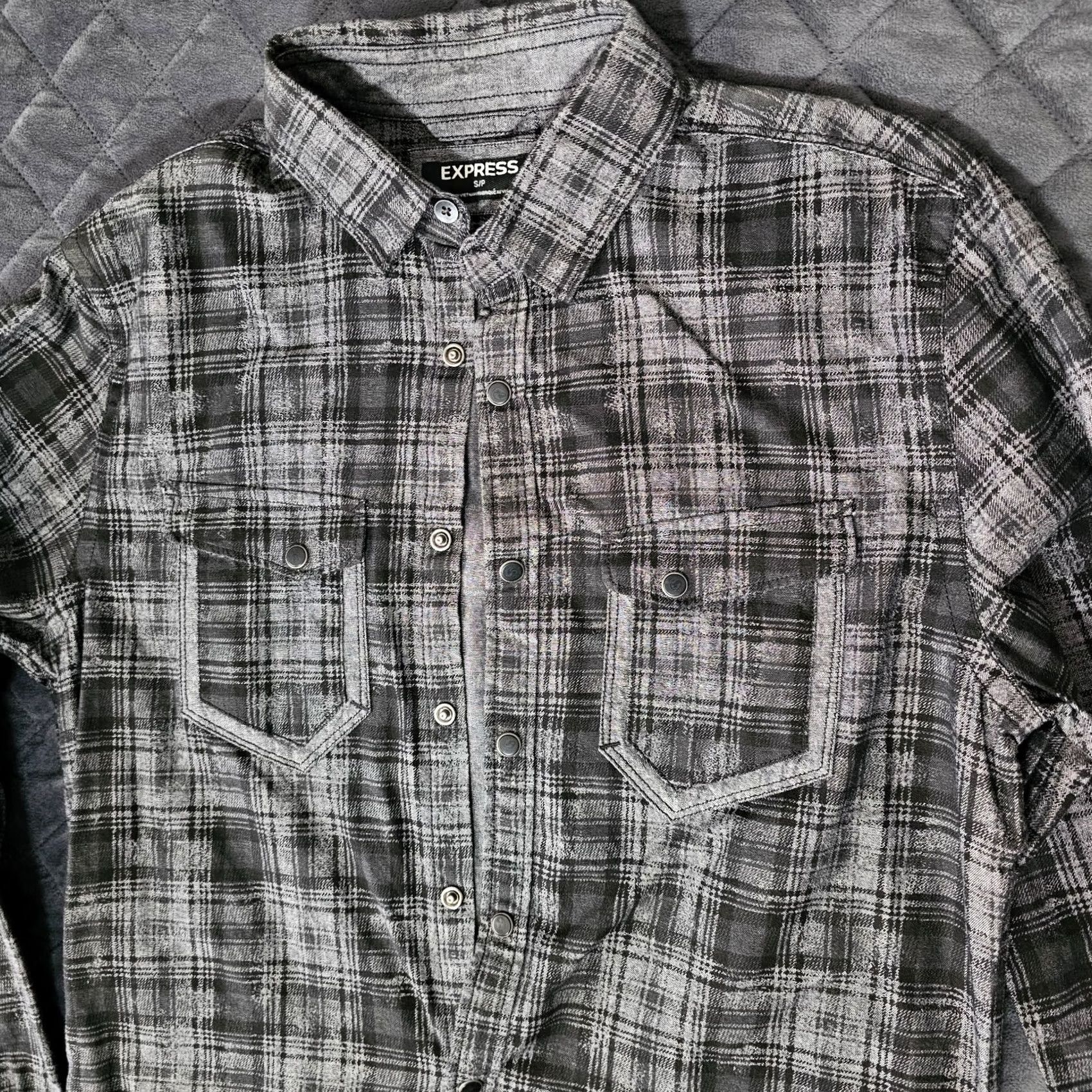 Express VINTAGE Express Shirt Men Small Black Plaid Button-Up Long Sleeve Snap Front Pocketed Regular Fit Collared Shirt Size US S / EU 44-46 / 1 - 3 Thumbnail