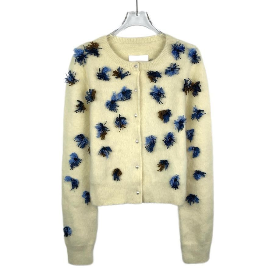 Maison Margiela Maison Margiela Womens Cream Angora Blend Cardigan With Blue Size M / US 6-8 / IT 42-44 - 1 Thumbnail
