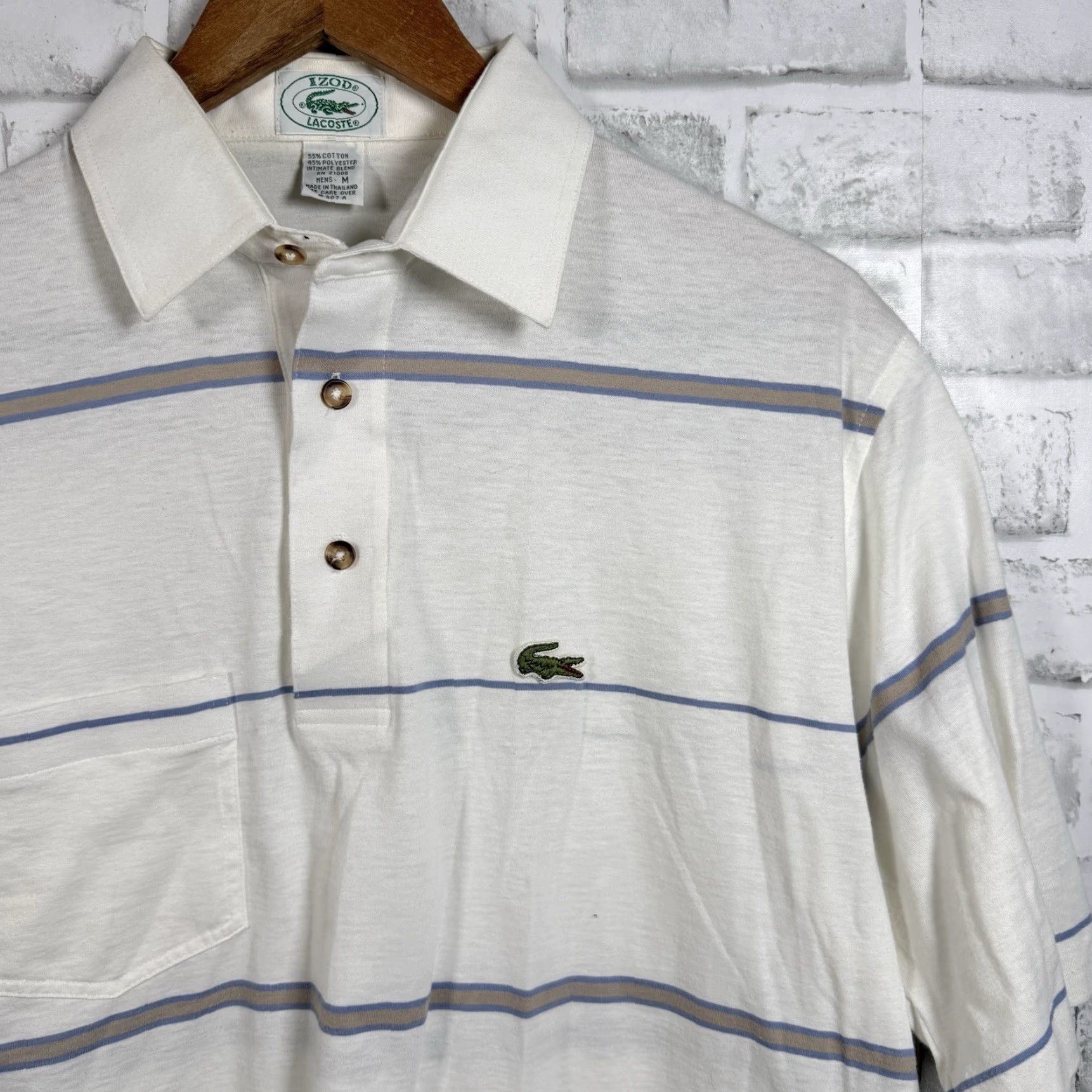 Lacoste VINTAGE Lacoste Polo Shirt Mens M White Striped Cotton Blend Casual Shirt Adult Medium White Lacoste Mens Size US M / EU 48-50 / 2 - 2 Thumbnail