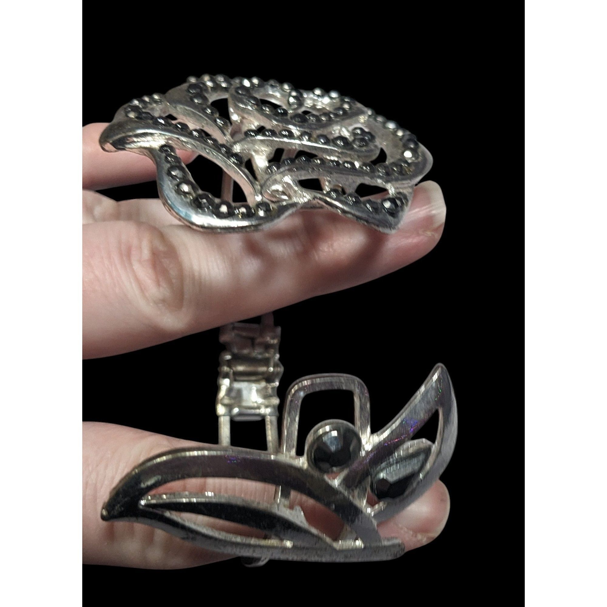 Other Whimsygoth Floral Black And Silver Tone Hinge Bracelet Size ONE SIZE - 4 Thumbnail