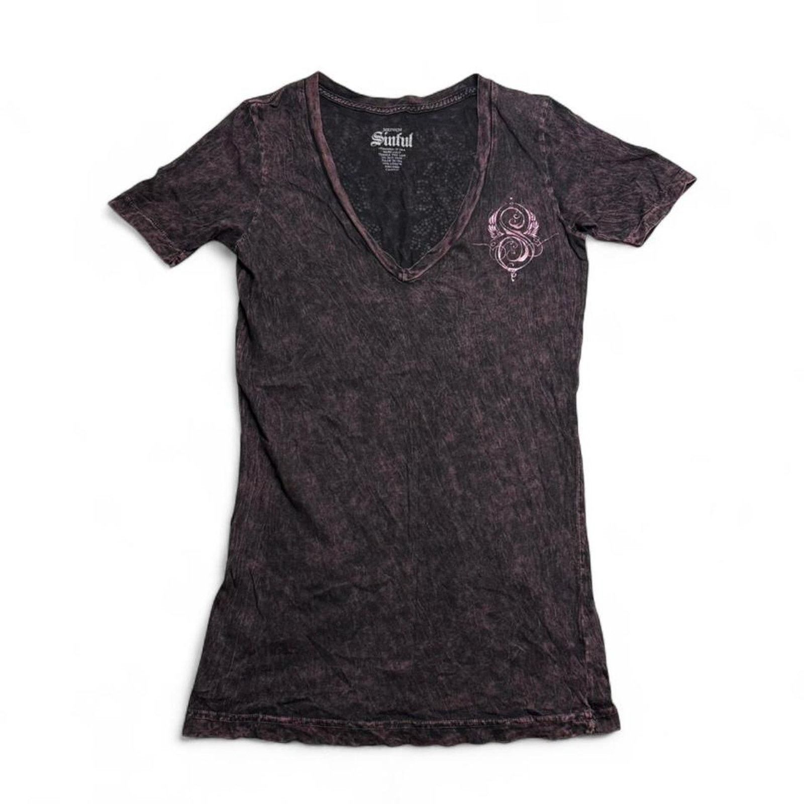 Affliction Sinful black & purple tie-dye babytee rhinestone wing design Size M / US 6-8 / IT 42-44 - 2 Thumbnail