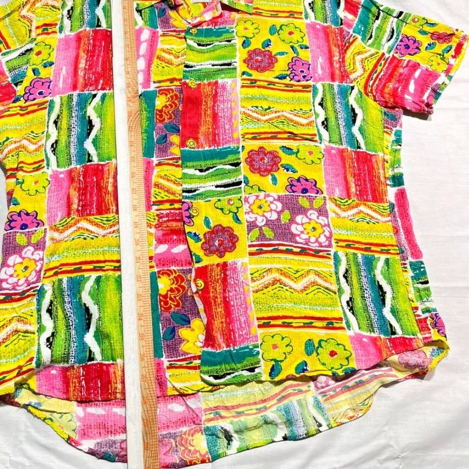 VINTAGE Jams World Hawaiian Shirt Men's Large Casual Floral Short Sleeve Cotton 80s Camp Retro