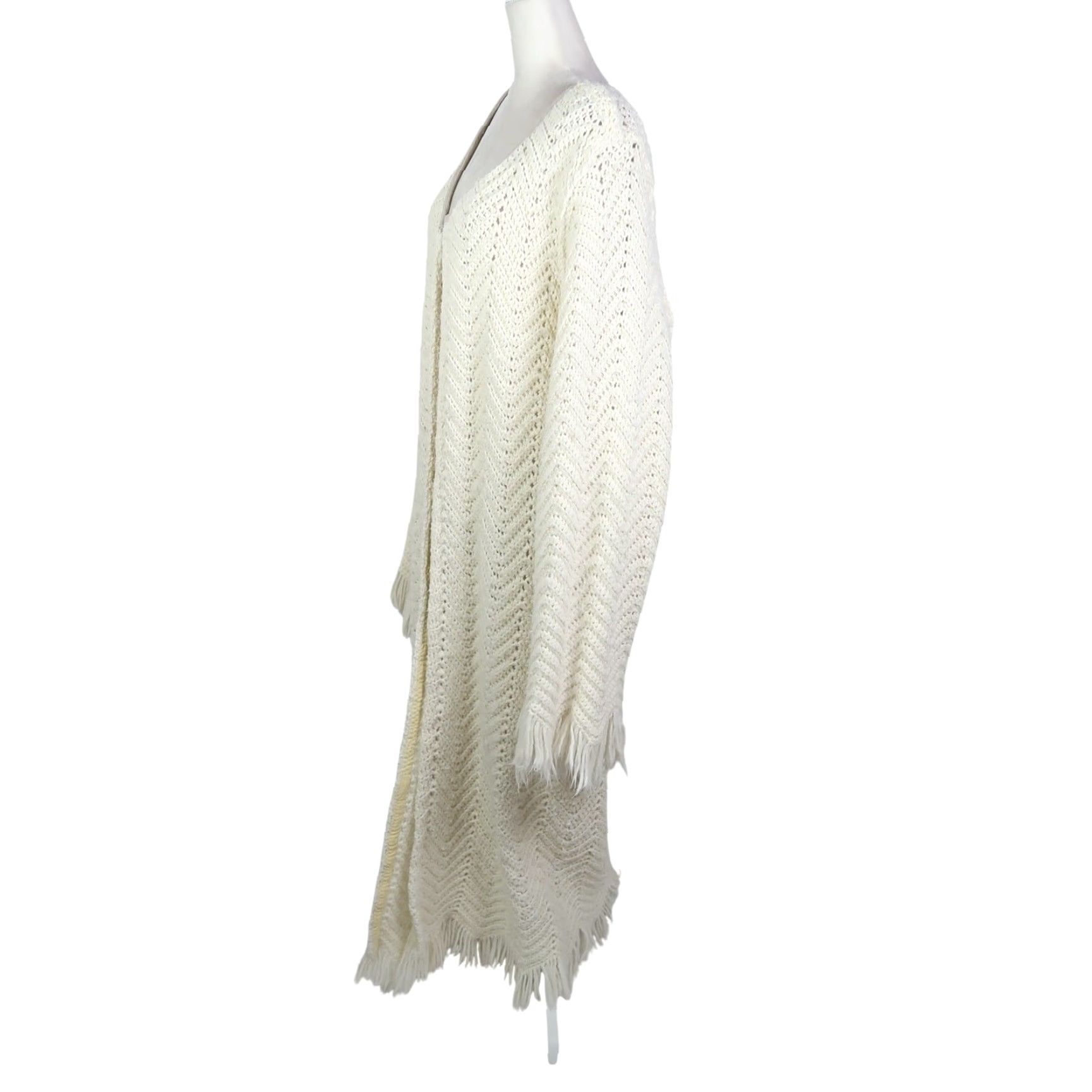 Vintage VINTAGE Cream Crochet Knit Blanket Coat Long Duster Cardigan Sweater L Size L / US 10 / IT 46 - 3 Thumbnail