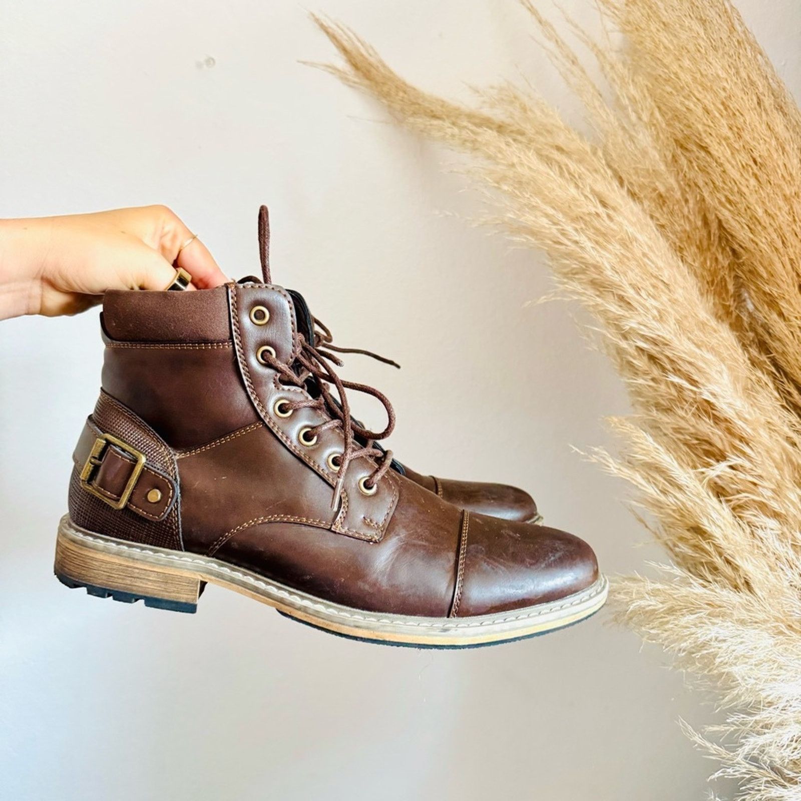 Nordstrom JF J FERRAR Brown Memory Foam Lace Up Buckle Ankle Boots 10 Size US 10 / EU 43 - 11 Thumbnail